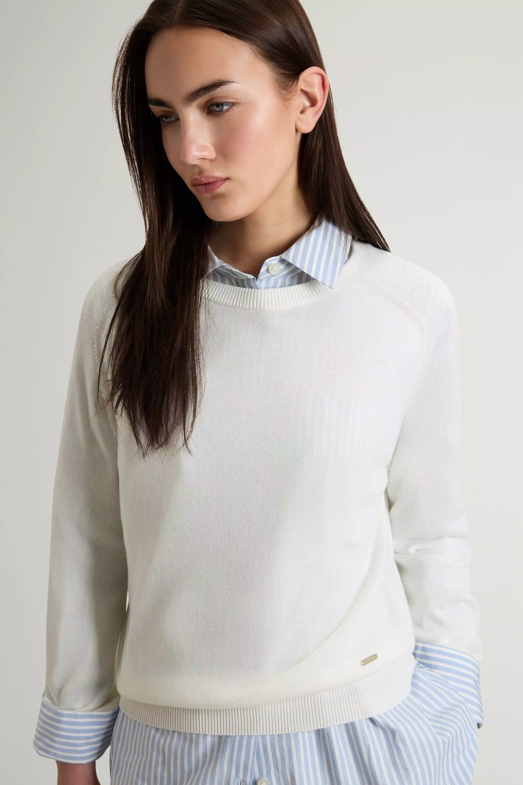 Crewneck-Pullover aus Baumwollmischung - Milchcreme