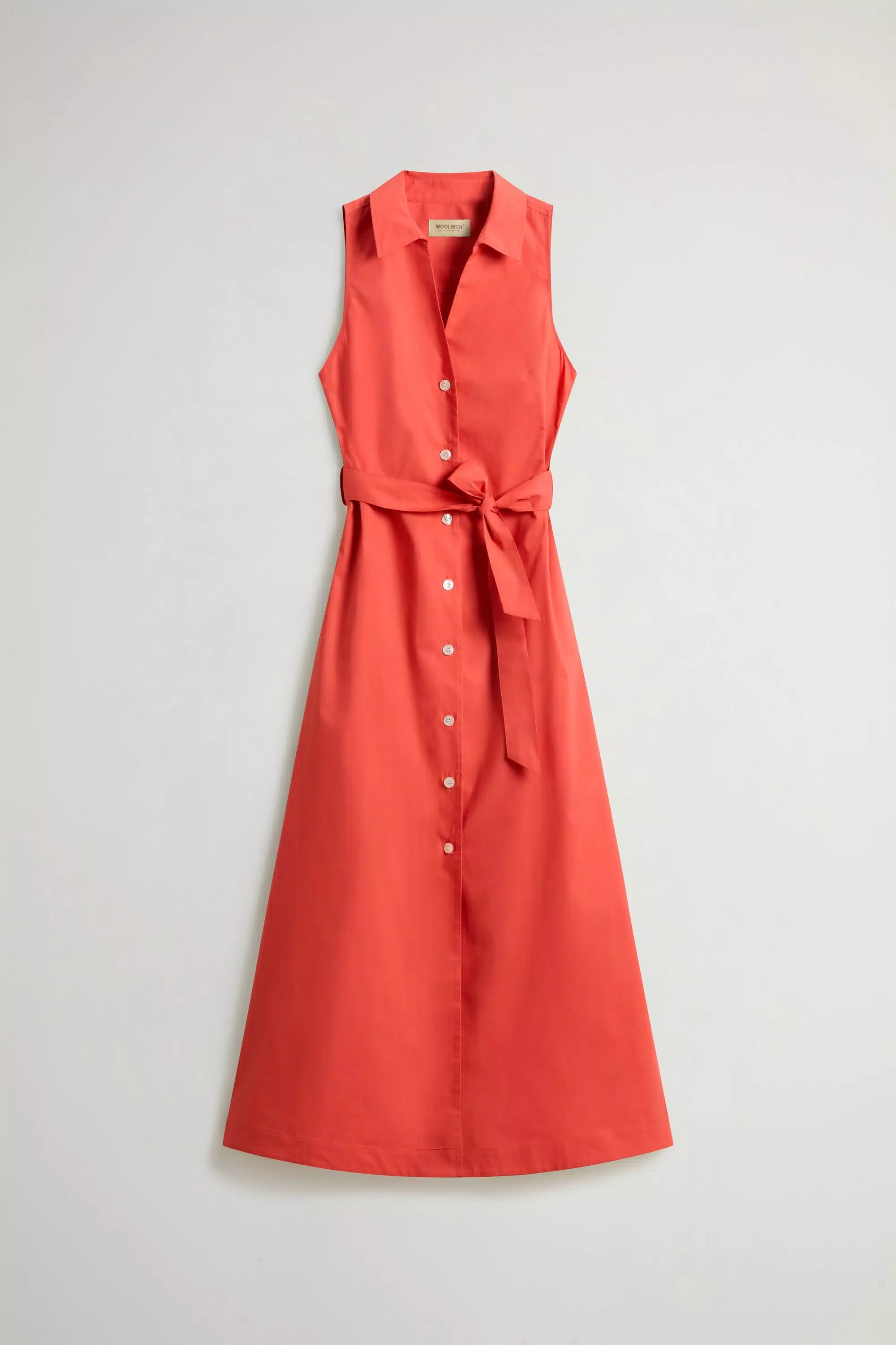 Hemdkleid aus reiner Baumwollpopeline mit Gürtel - Paprika