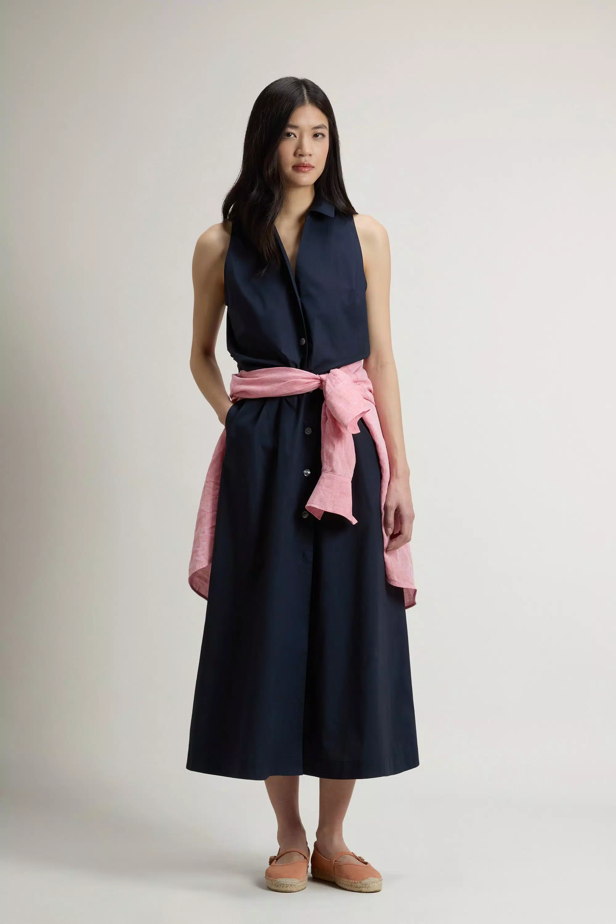 Hemdkleid aus reiner Baumwollpopeline mit Gürtel - Melton Blau