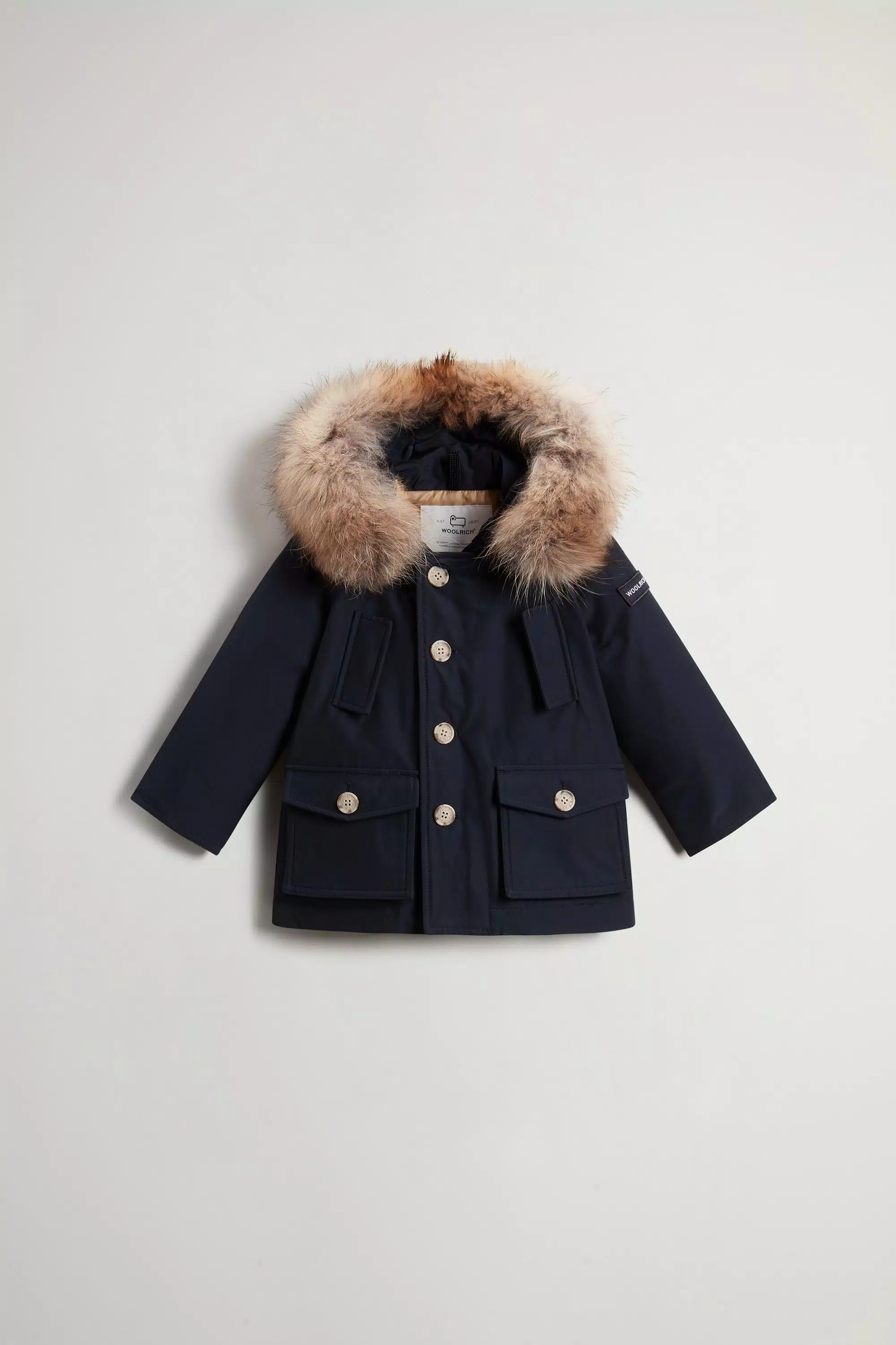 Babys Ramar-Stoff-Parka mit abnehmbarem Pelzdetail - Melton Blau