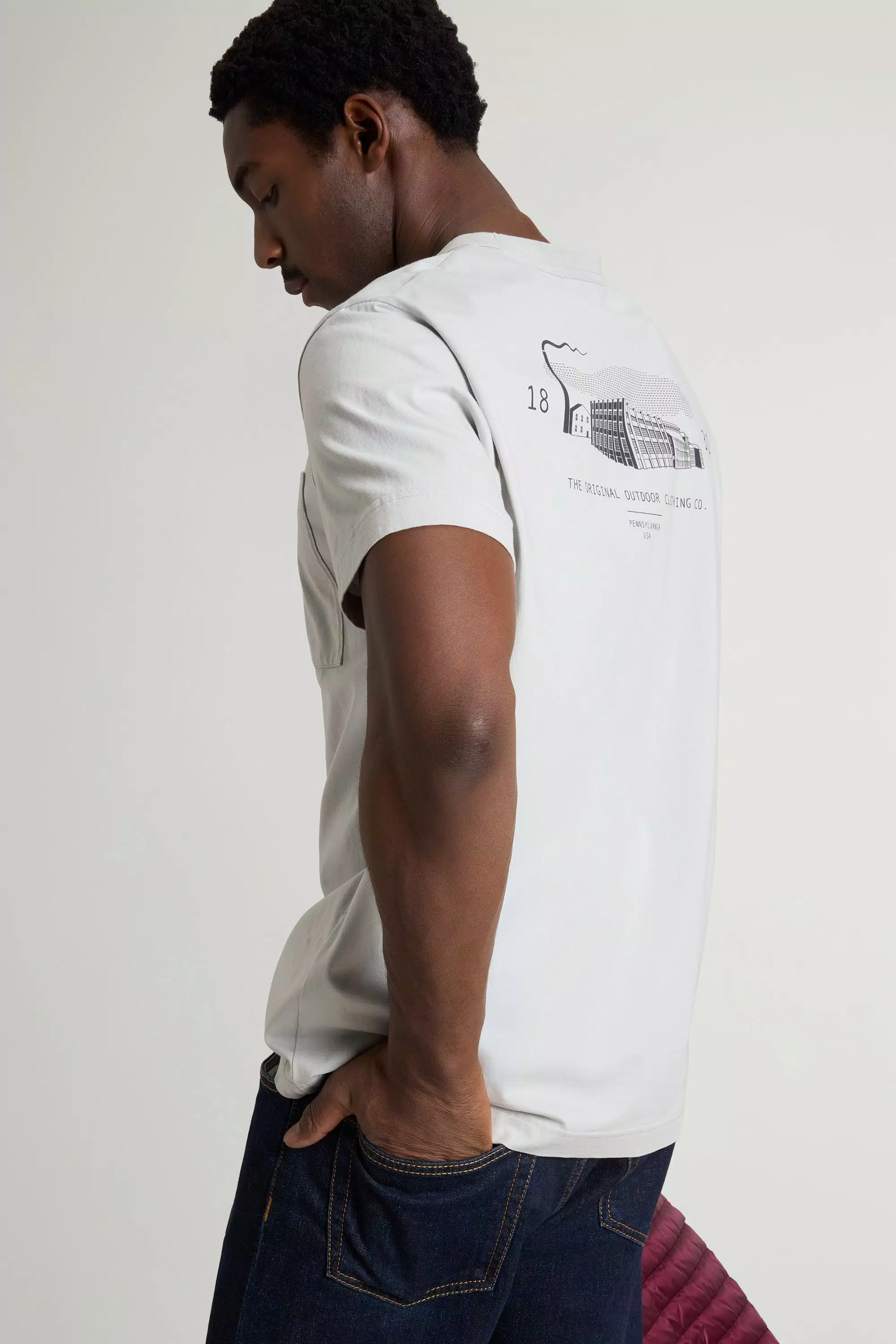 T-Shirt aus reiner Baumwolle mit kleiner Tasche - Harbor Mist