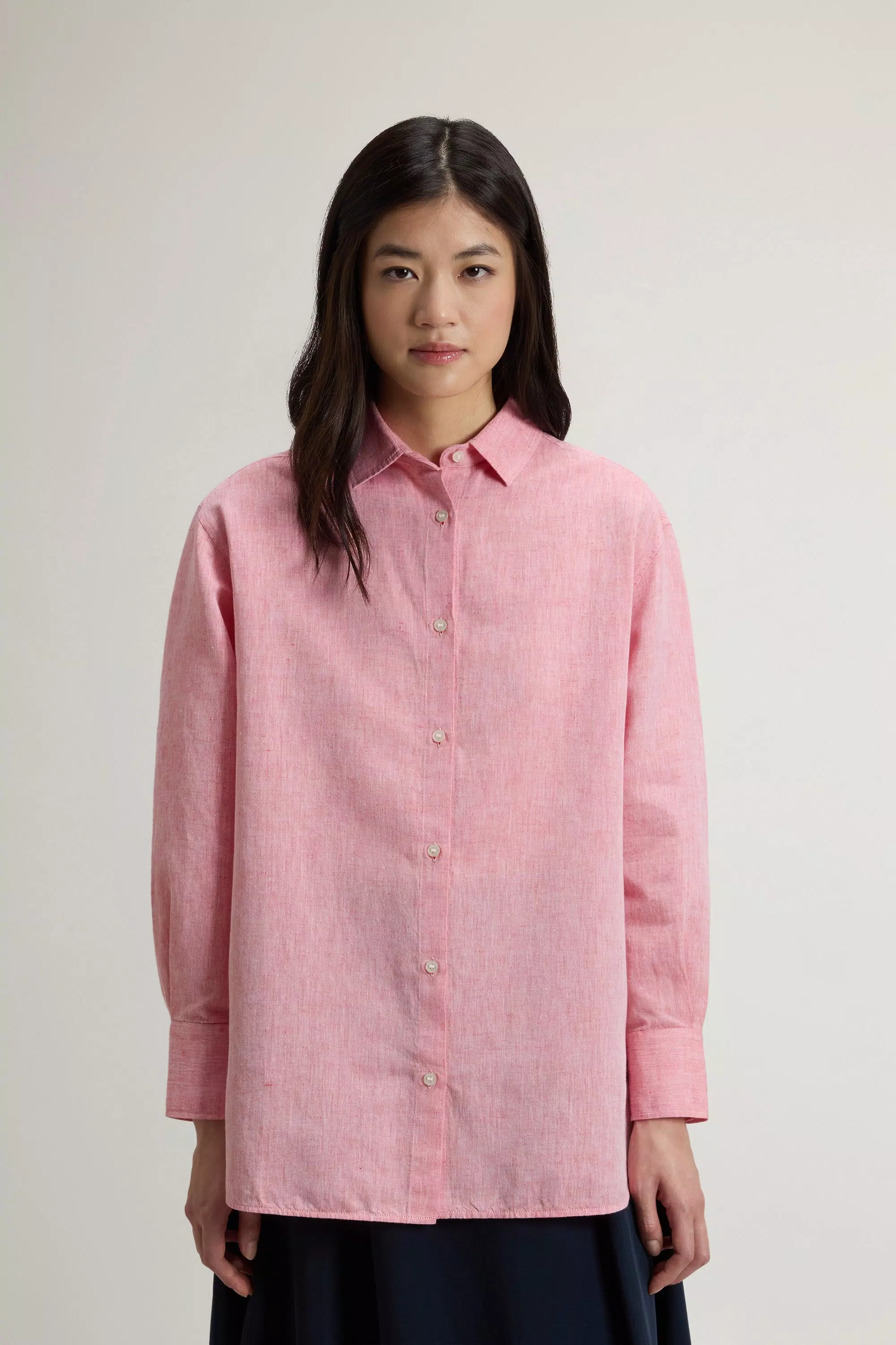 Boyfriend-Shirt aus Baumwolle und Leinenmischung - Oxford Paprika