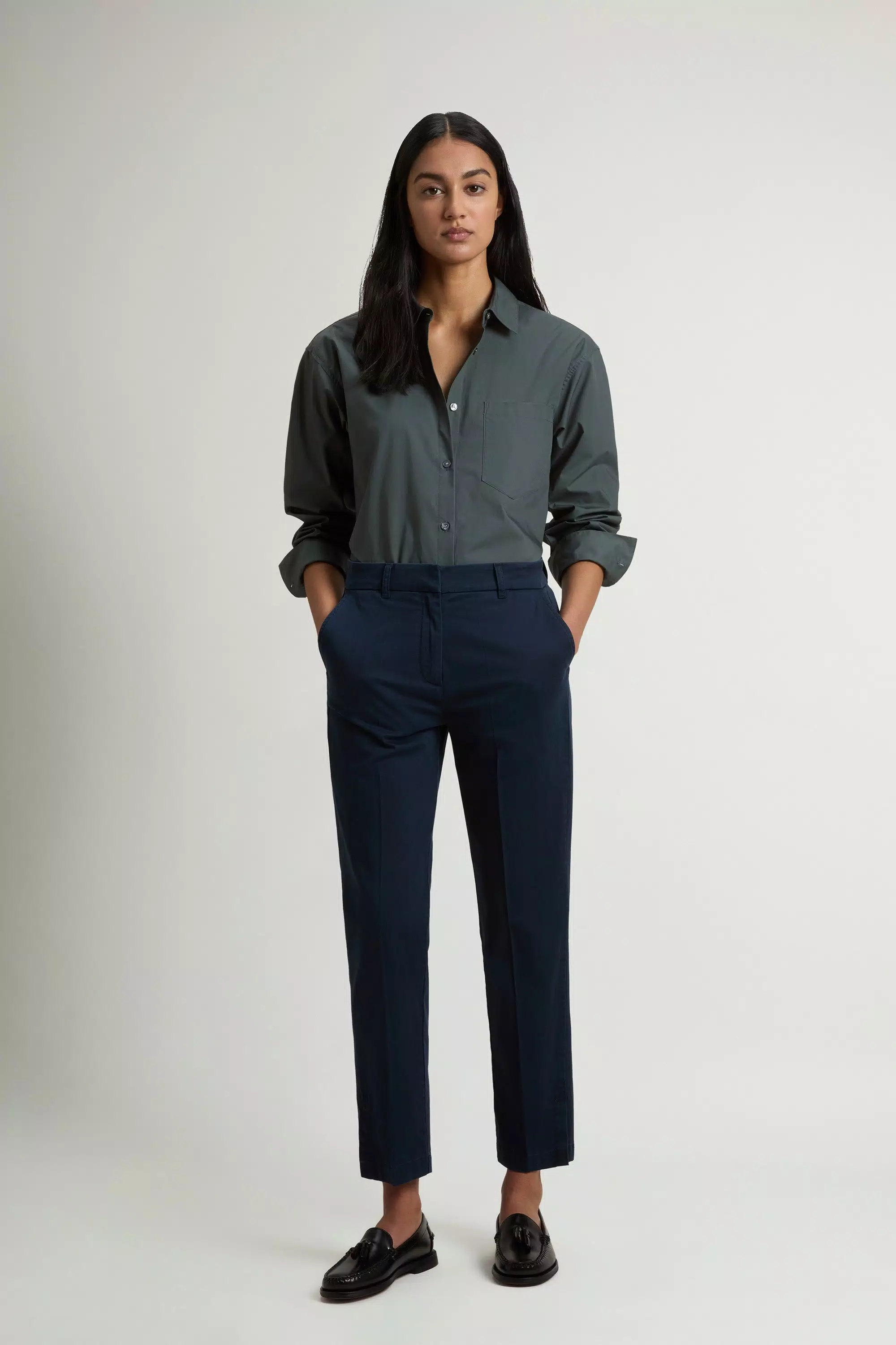 Chino-Hose aus Stretch-Cotton-Mix - Melton Blue