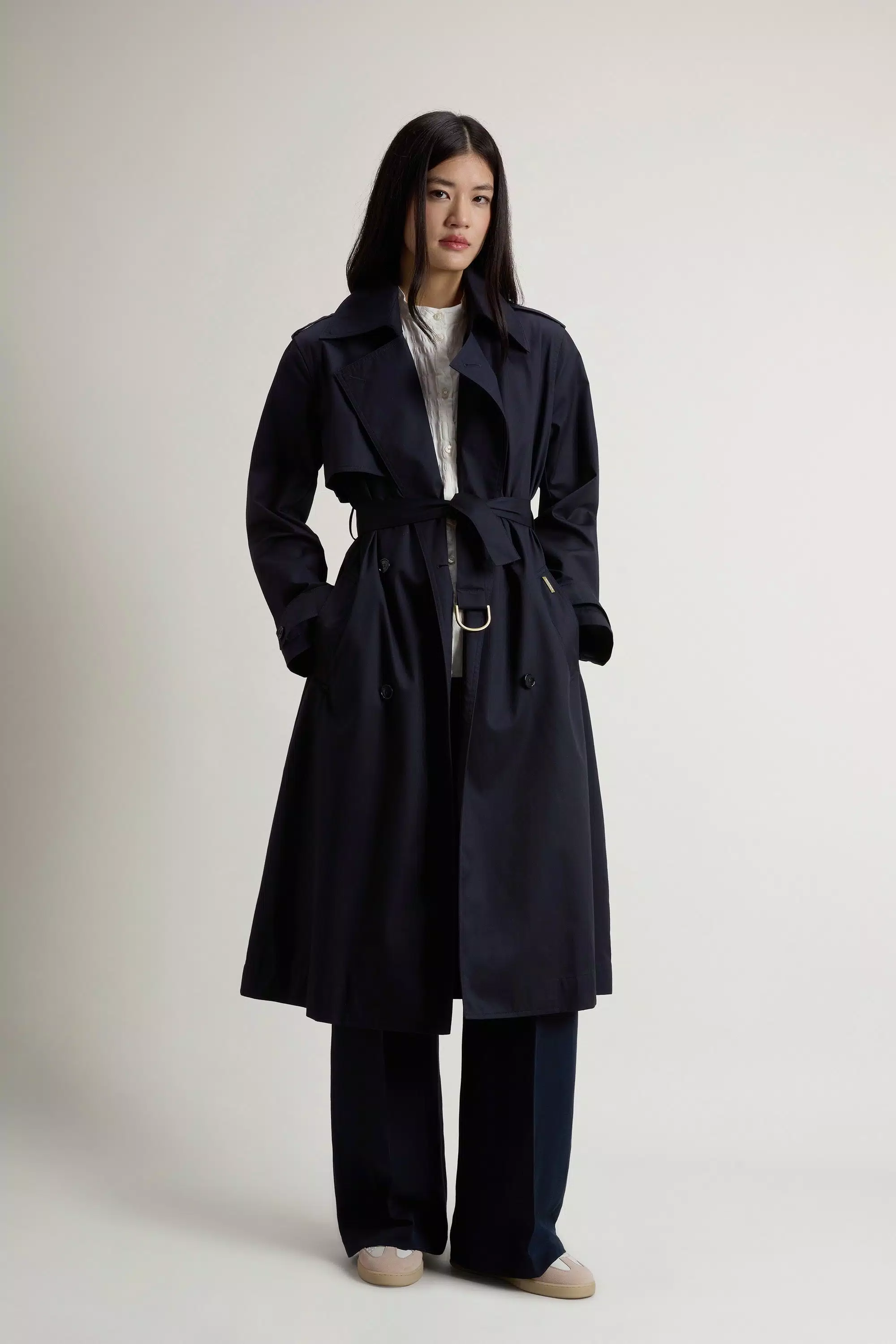 Doppelreiher-Trenchcoat aus reiner Baumwolle - Melton Blau