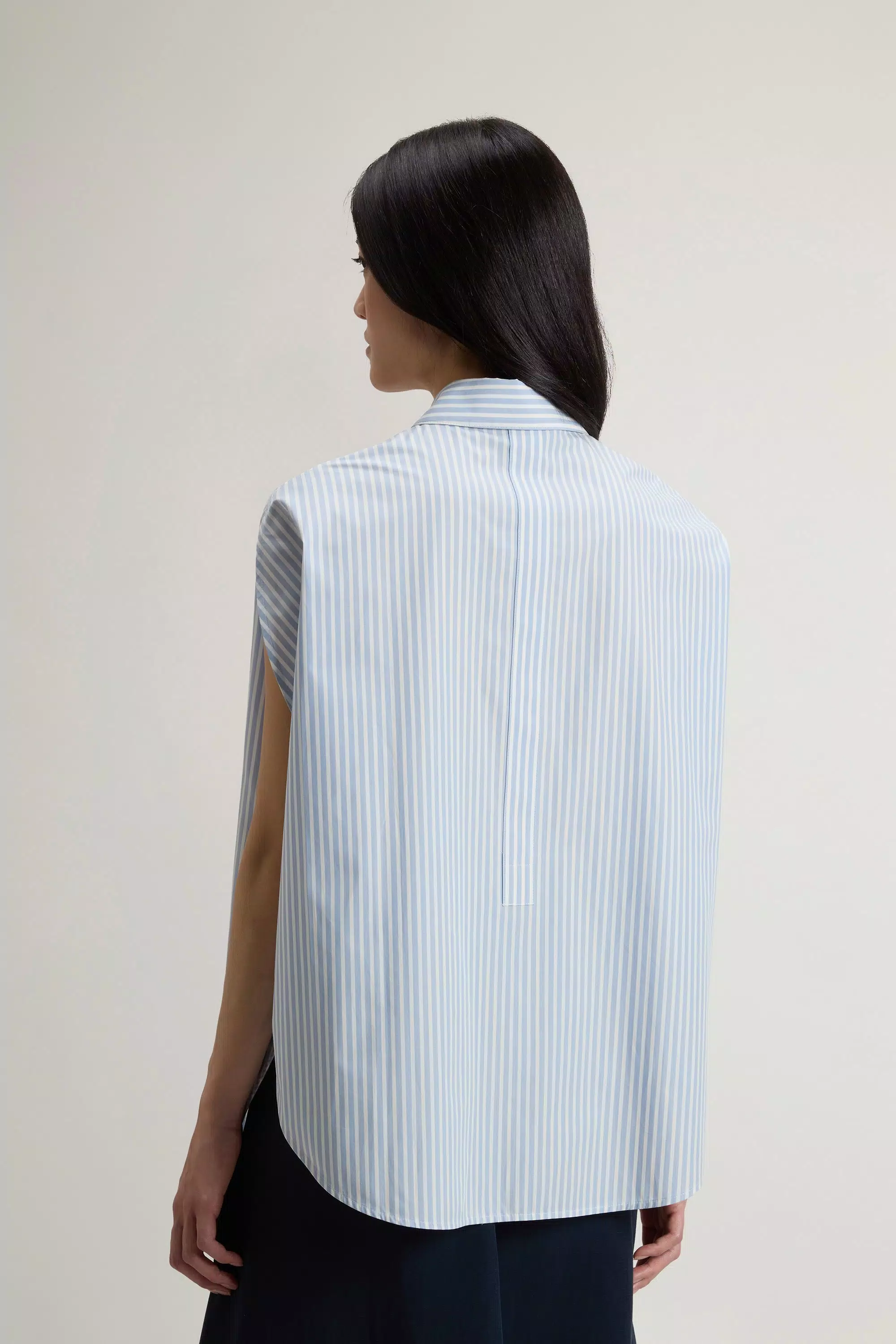 Bluse aus gestreiftem Baumwollpopeline - Streifen Blau Whiff