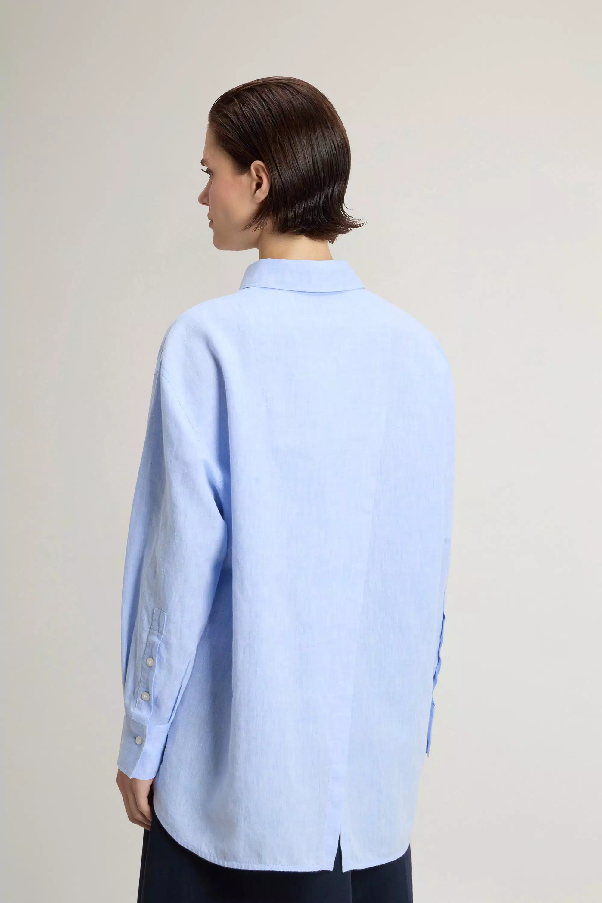 Boyfriend-Hemd aus Baumwolle und Leinenmischung - Oxford Blau