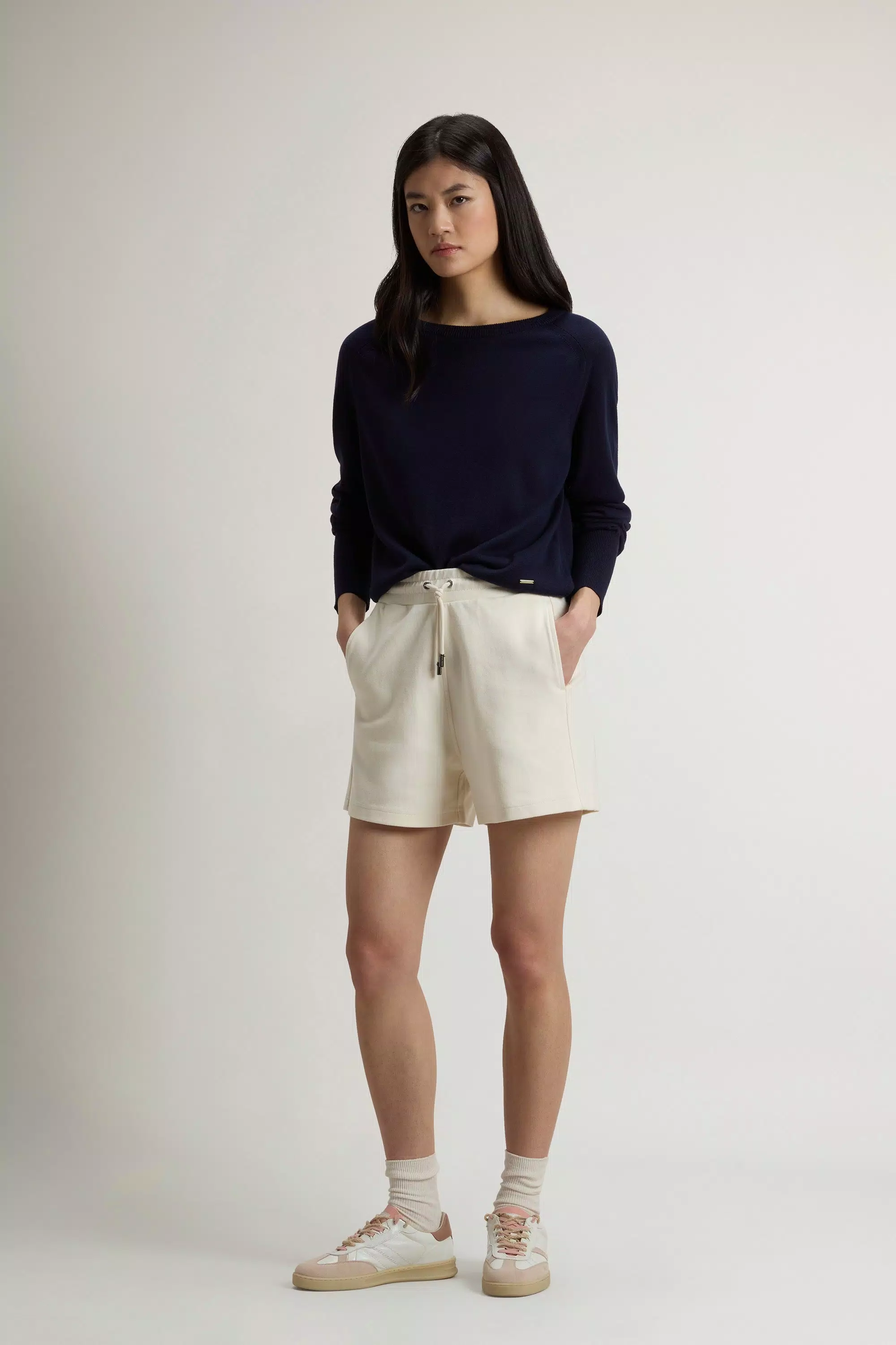 Shorts aus Baumwollmischgewebe Interlock - Milchcreme