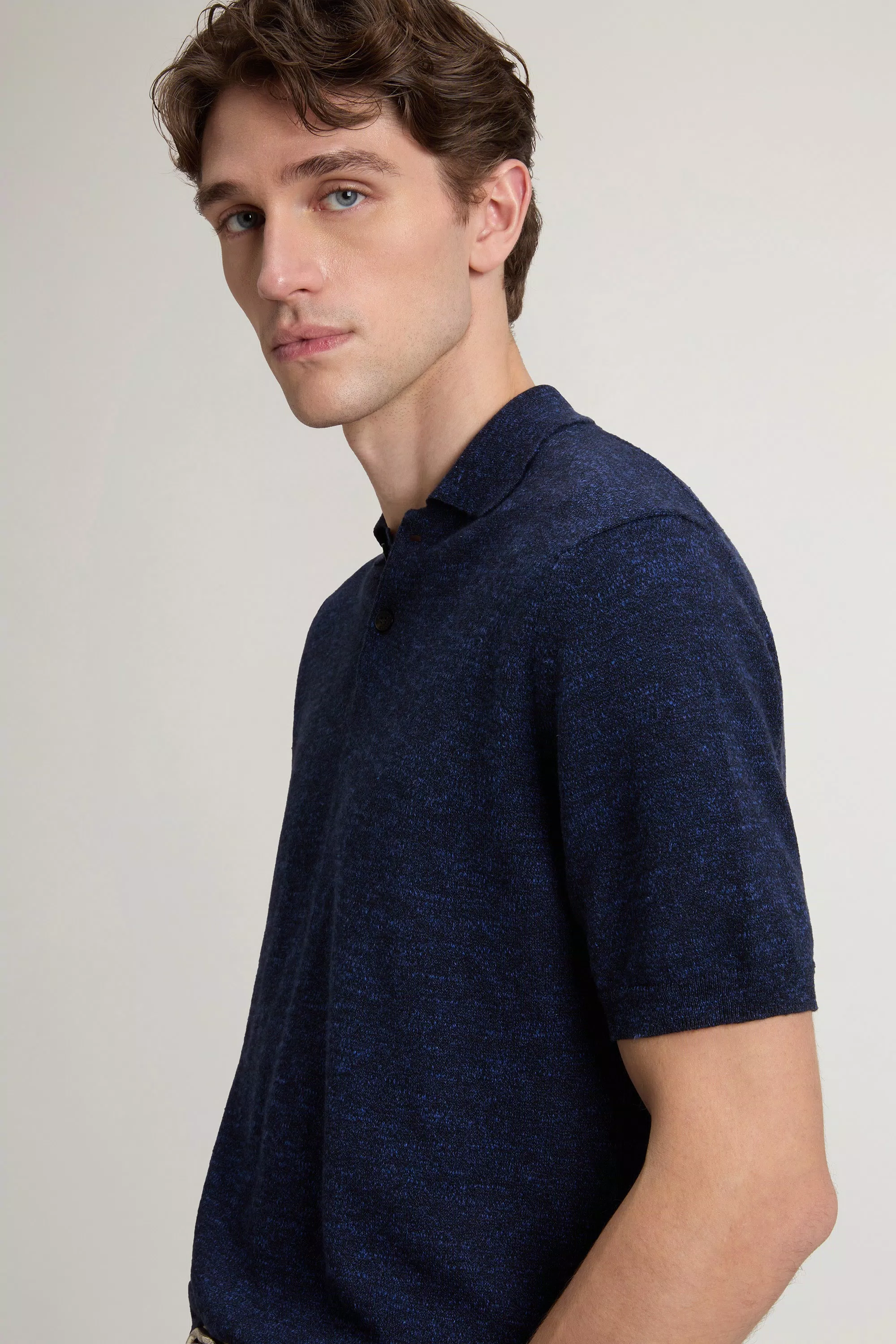Polo-Shirt aus Strickbaumwolle und Leinenmischung - Melton Blue Melange