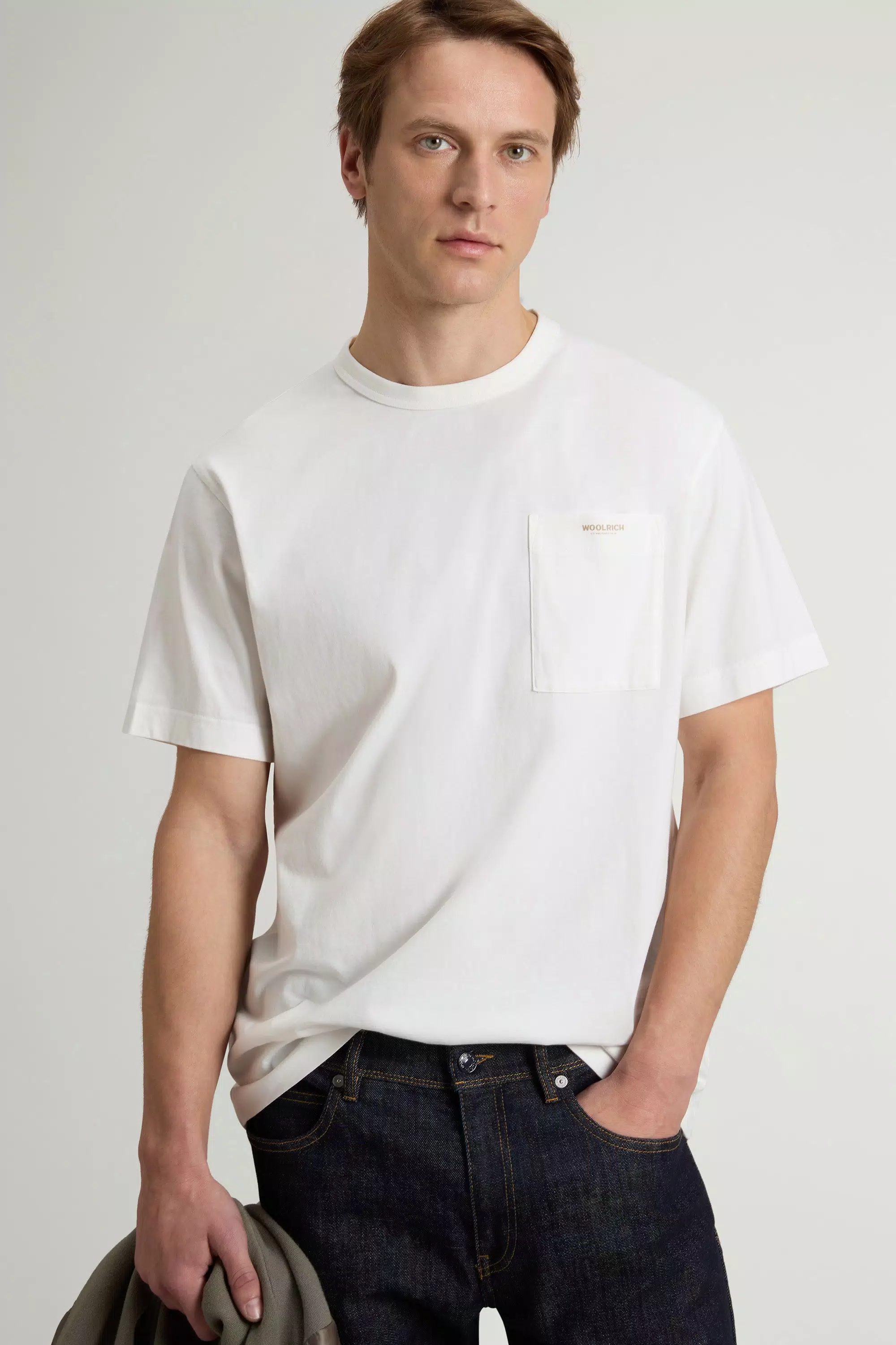 T-Shirt aus reiner Baumwolle mit kleiner Tasche - Arctic White