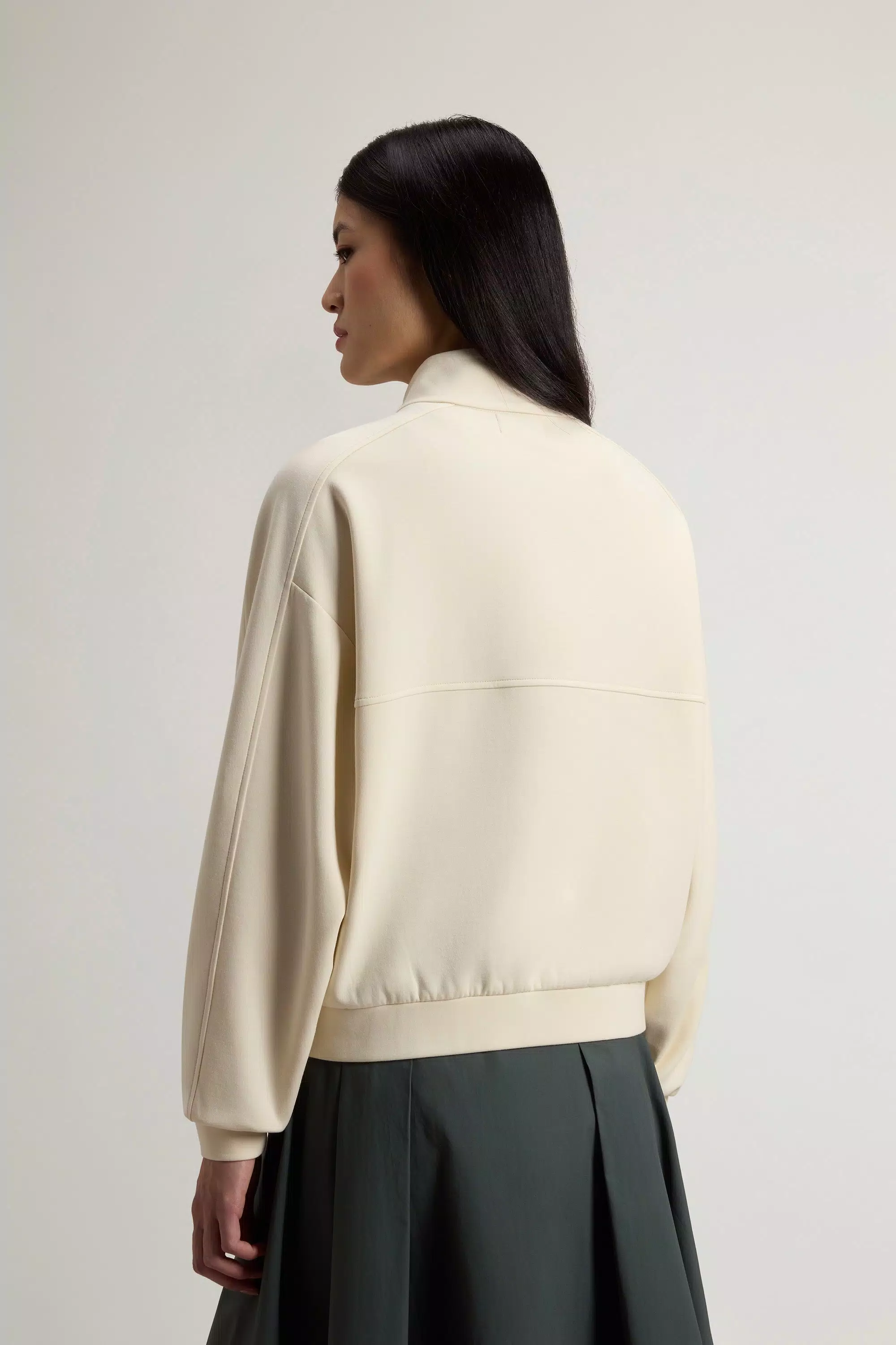 Full-Zipper-Sweatshirt aus Baumwollmischgewebe - Milchcreme