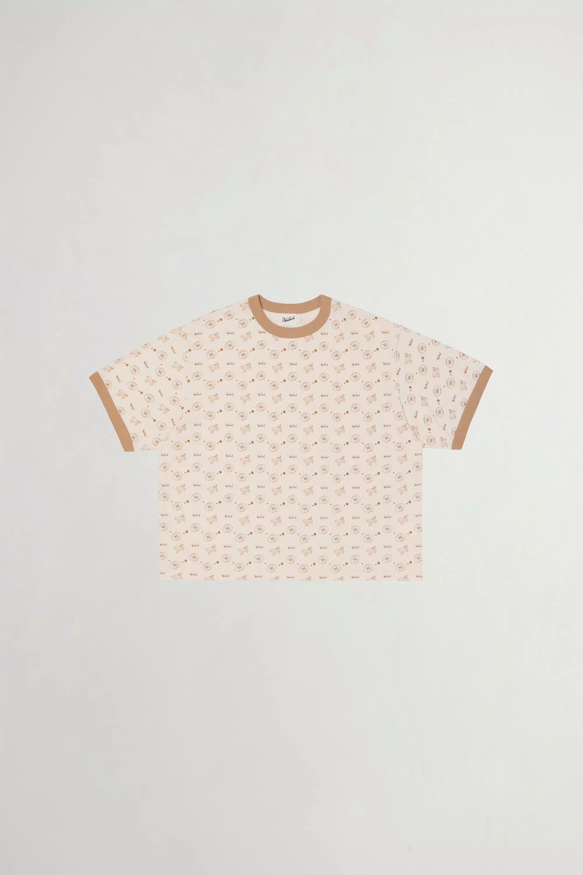 Ringer-T-Shirt aus bedrucktem reiner Baumwolle - Beige