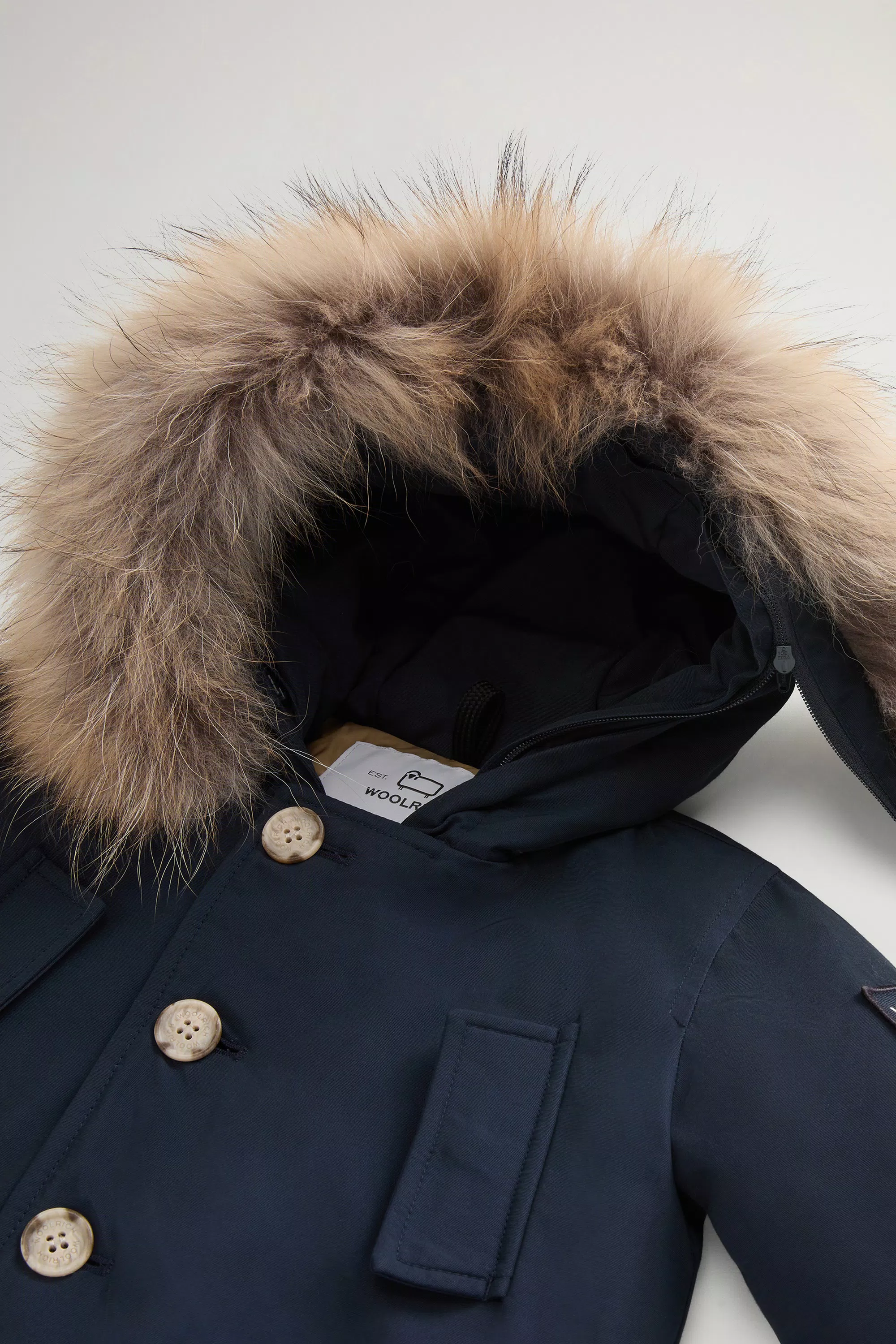 Babys Ramar-Stoff-Parka mit abnehmbarem Pelzdetail - Melton Blau