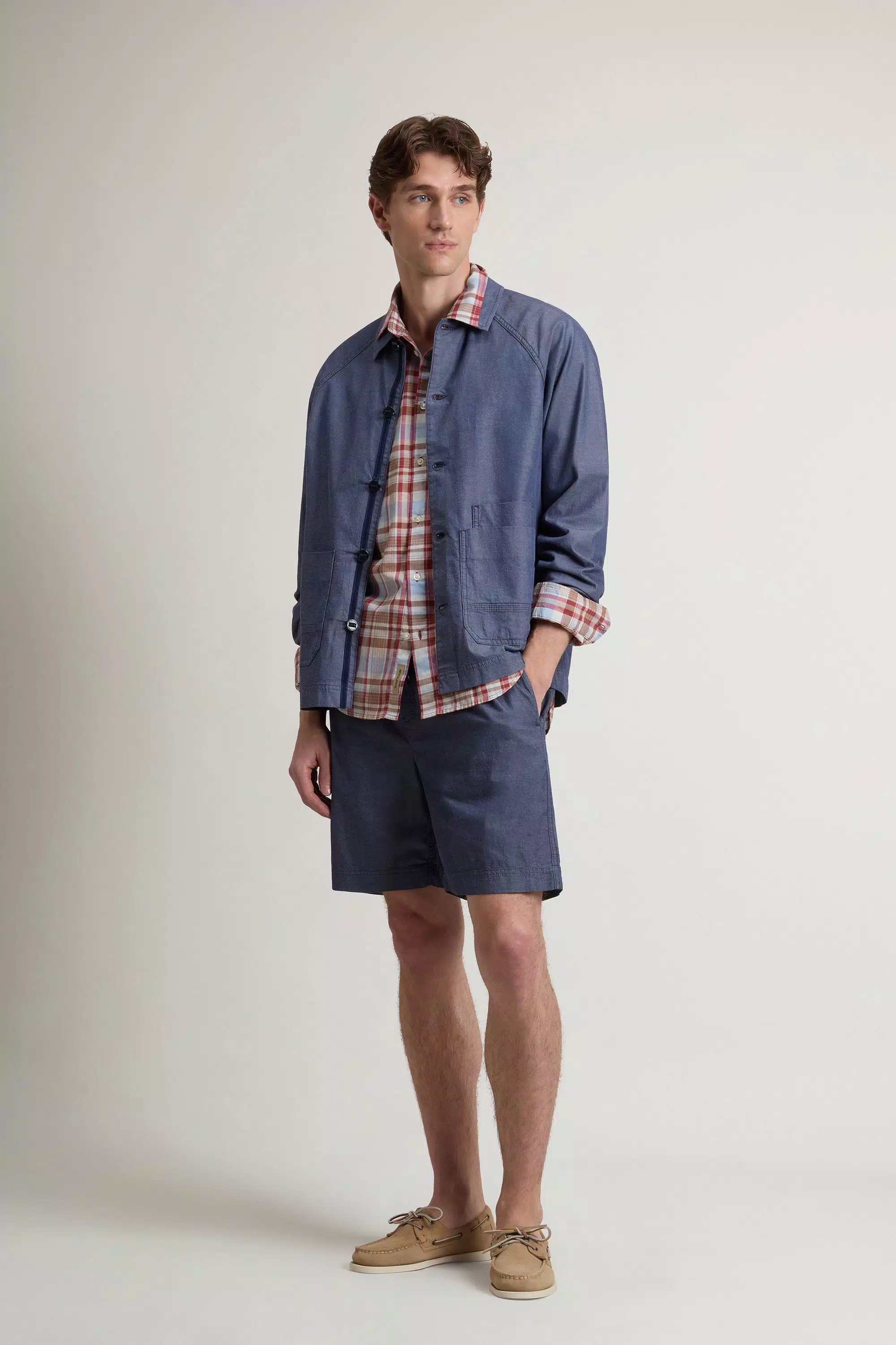 Overshirt aus Dehnbarem Baumwoll-Denim - Mittel-Indigo