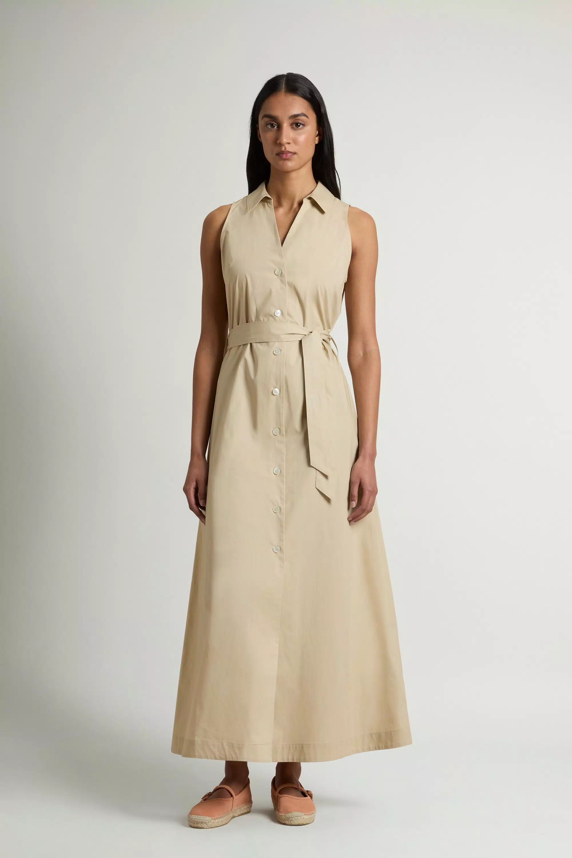 Hemdkleid aus reiner Baumwollpopeline mit Gürtel - Weißer Pfeffer