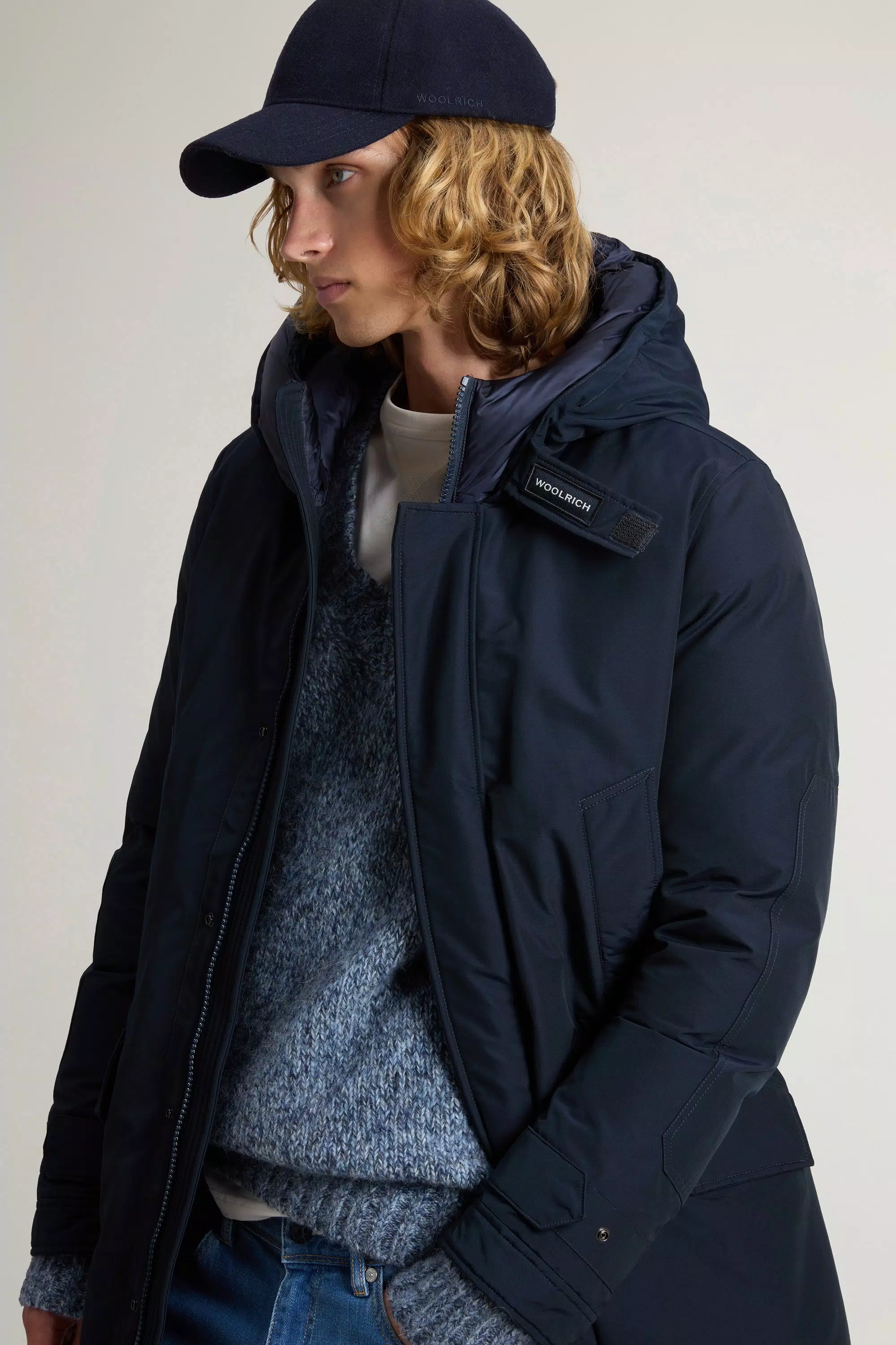Polar-Parka aus Ramar-Stoff mit hohem Kragen - Melton Blau