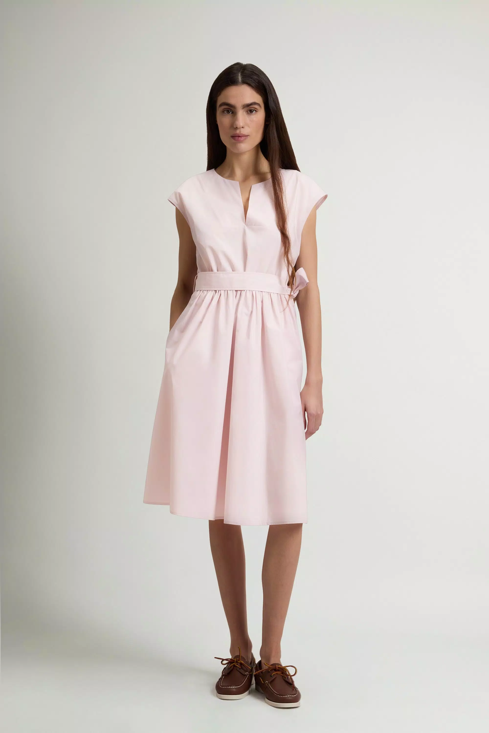 Reiner Baumwoll-Popeline-Kleid mit Gürtel - Helllila