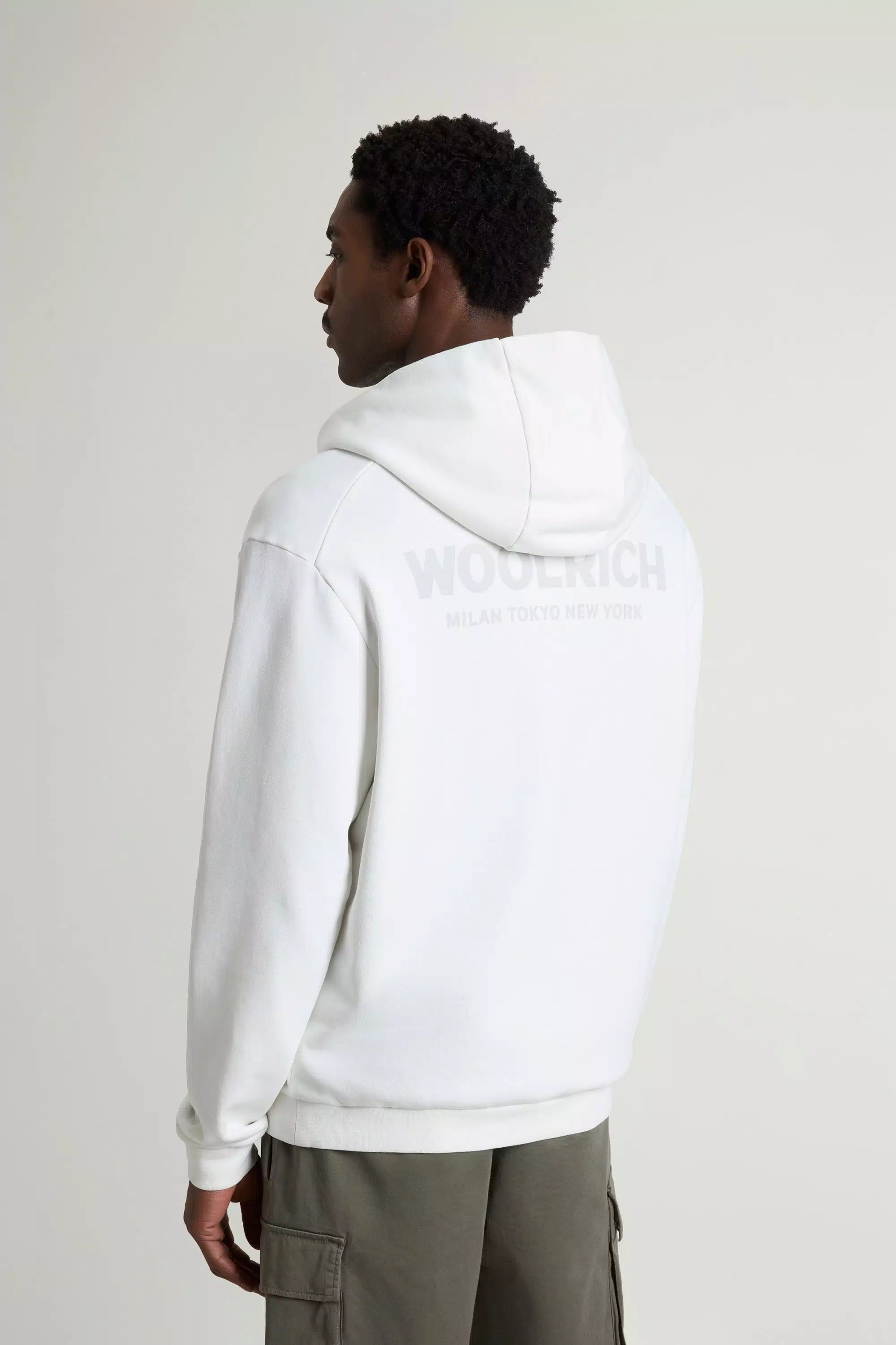 Hoodie aus reiner Baumwolle mit großem Logo auf dem Rücken - Arctic White