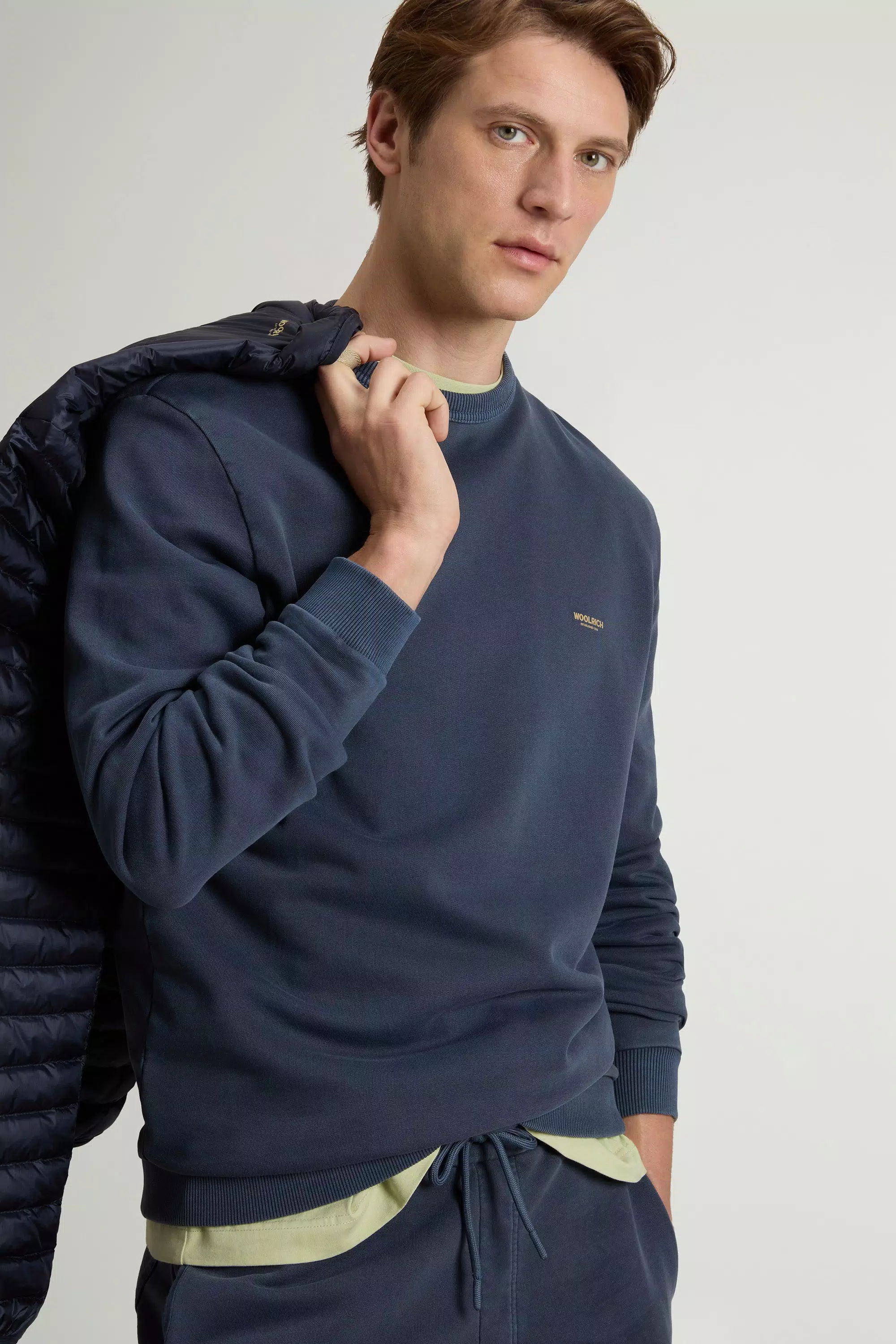 Gewebefärberter Crewneck-Sweatshirt aus reiner Baumwolle mit Logo - Faded Melton Blue