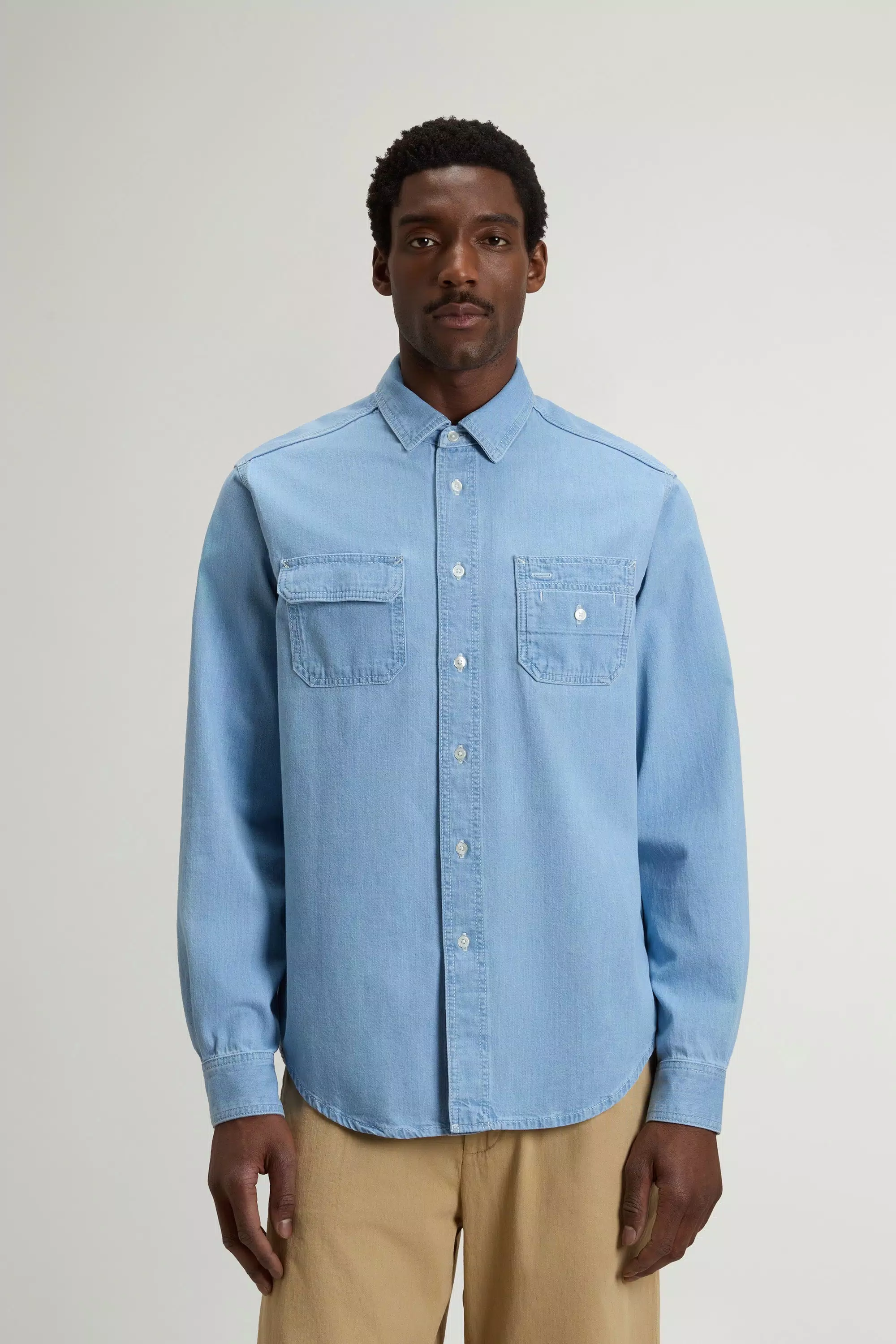 Hemd aus leichtem reiner Baumwoll-Denim - Hellblau