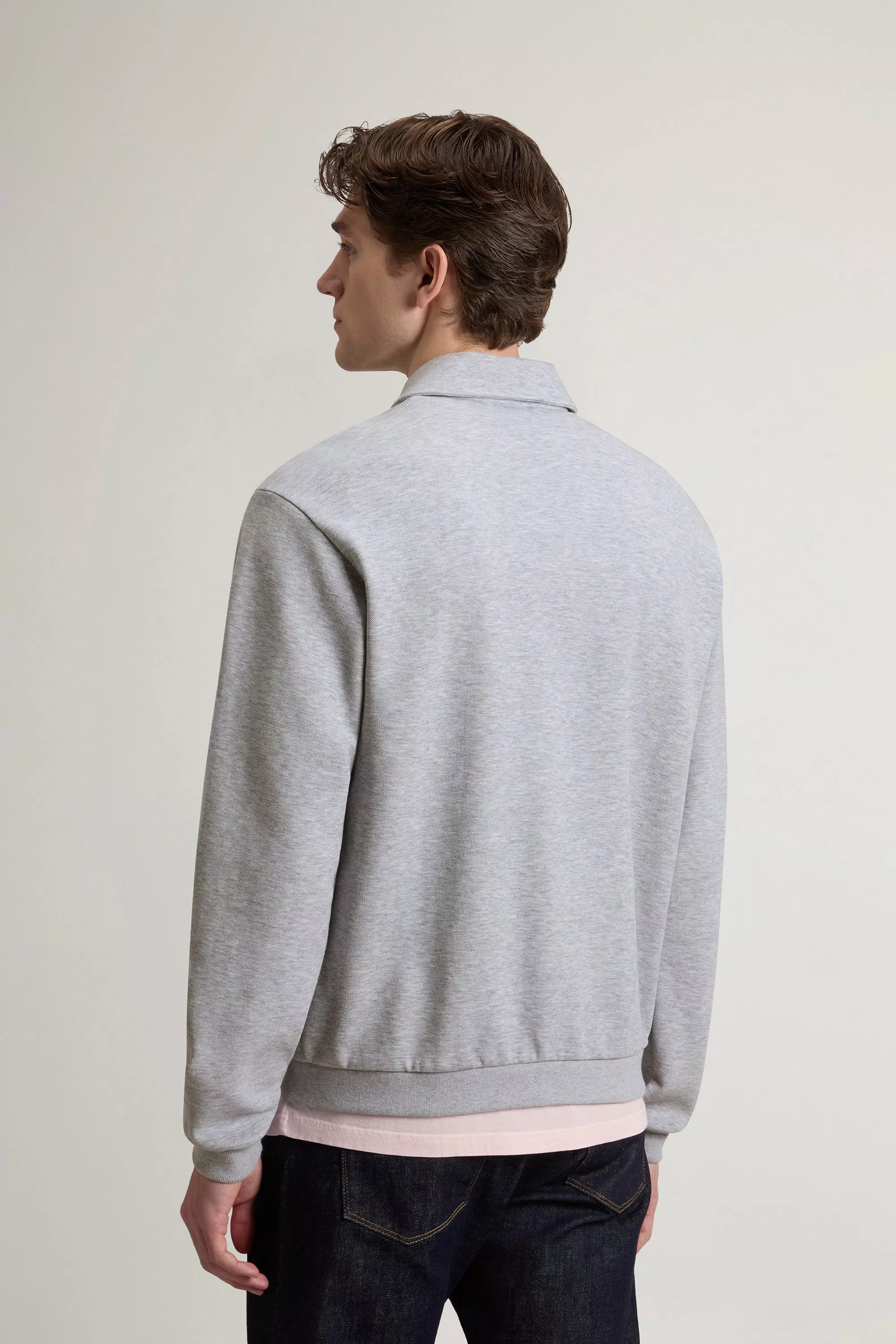 Full-Zip-Sweatshirt aus Melange-Baumwollpique - Harbor Mist