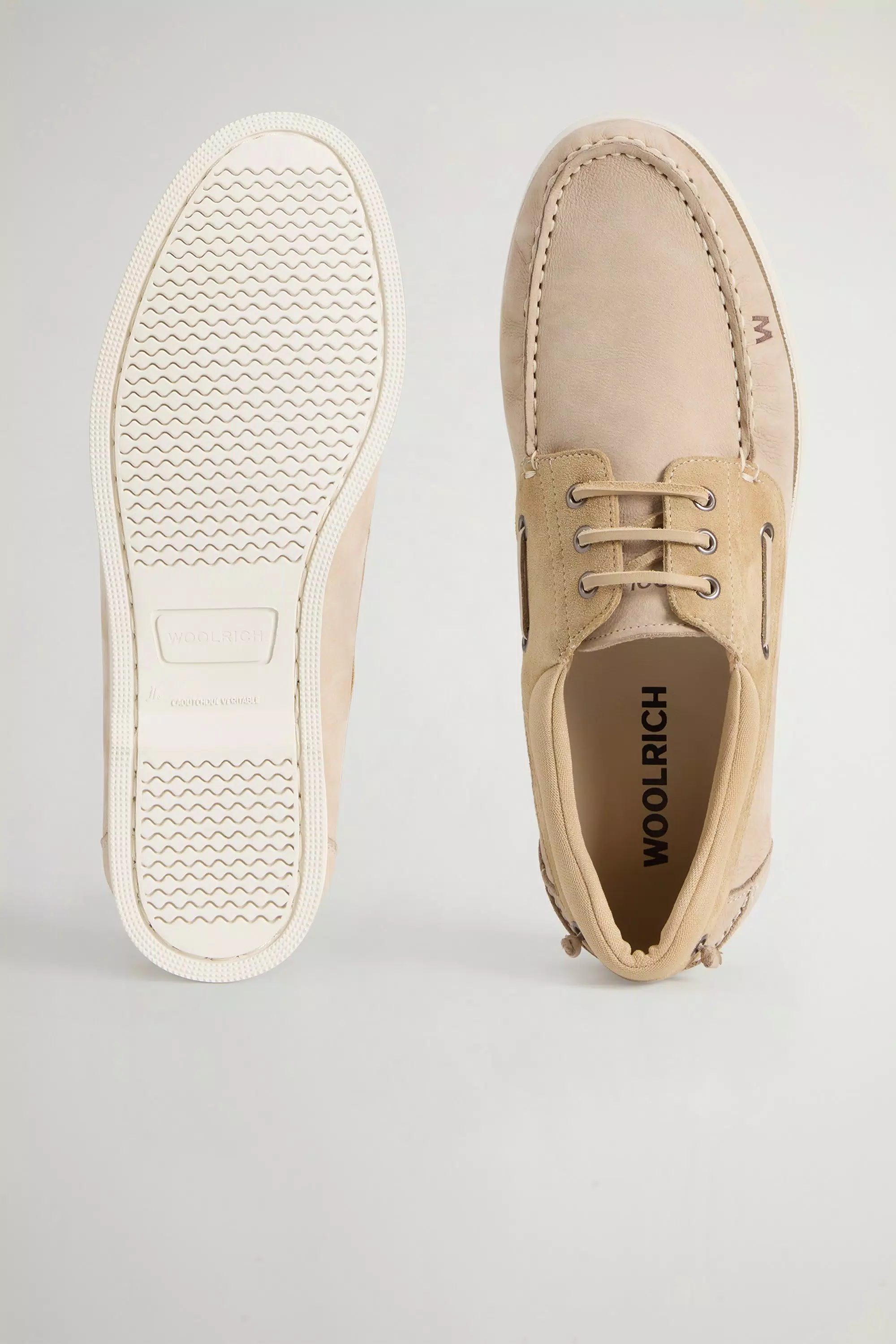 Schnürlose Schuhe aus Nubuk- und Veloursleder-Mischung - Beige