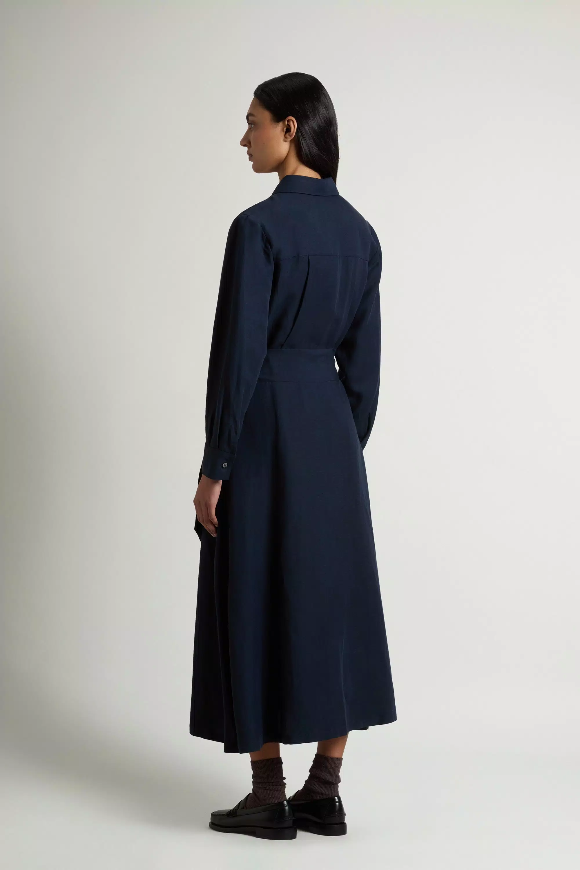 Hemdkleid aus Leinenmischung mit Gürtel - Melton Blau