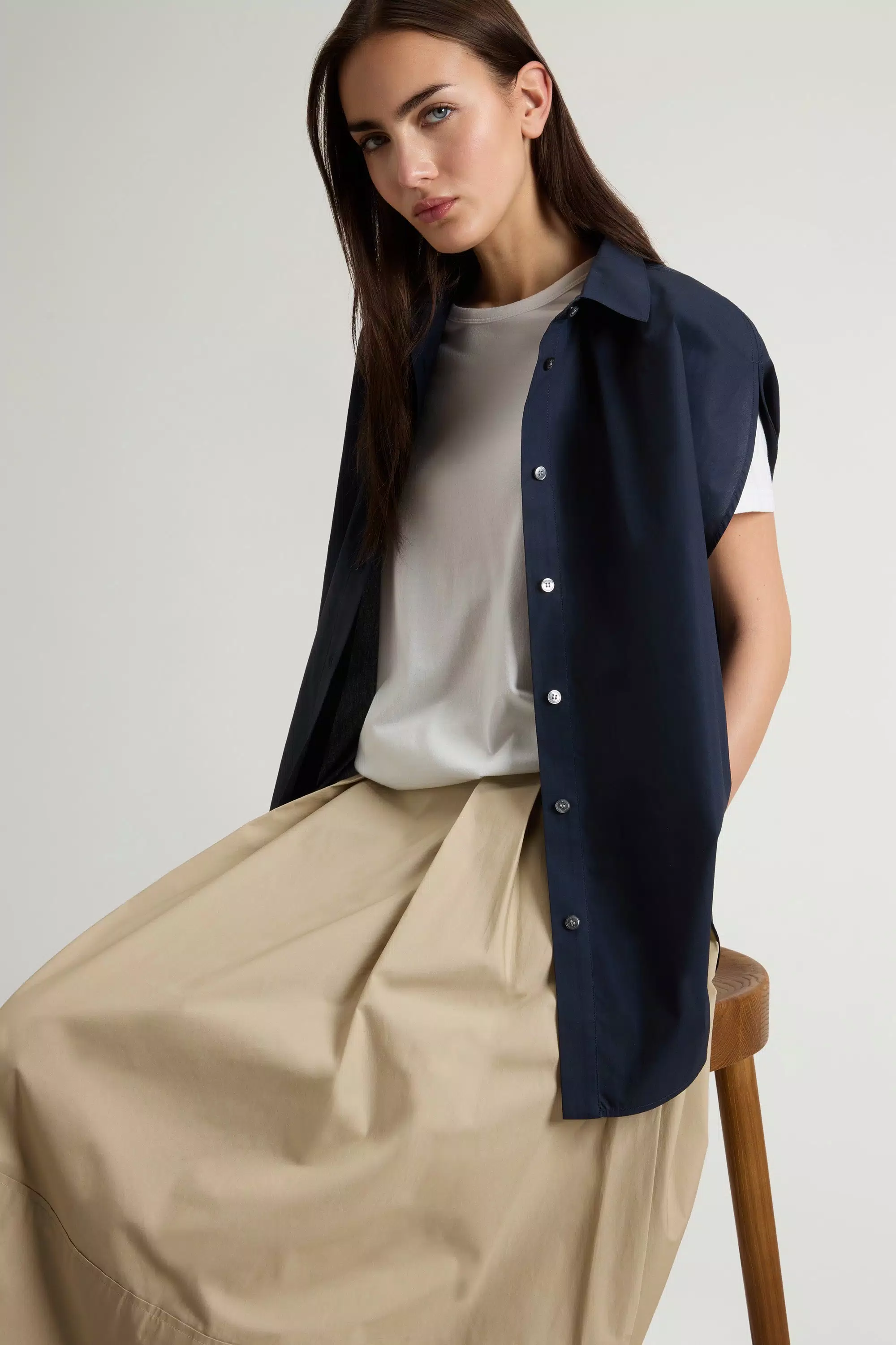 Reine Baumwoll-Popeline-Bluse - Melton Blau