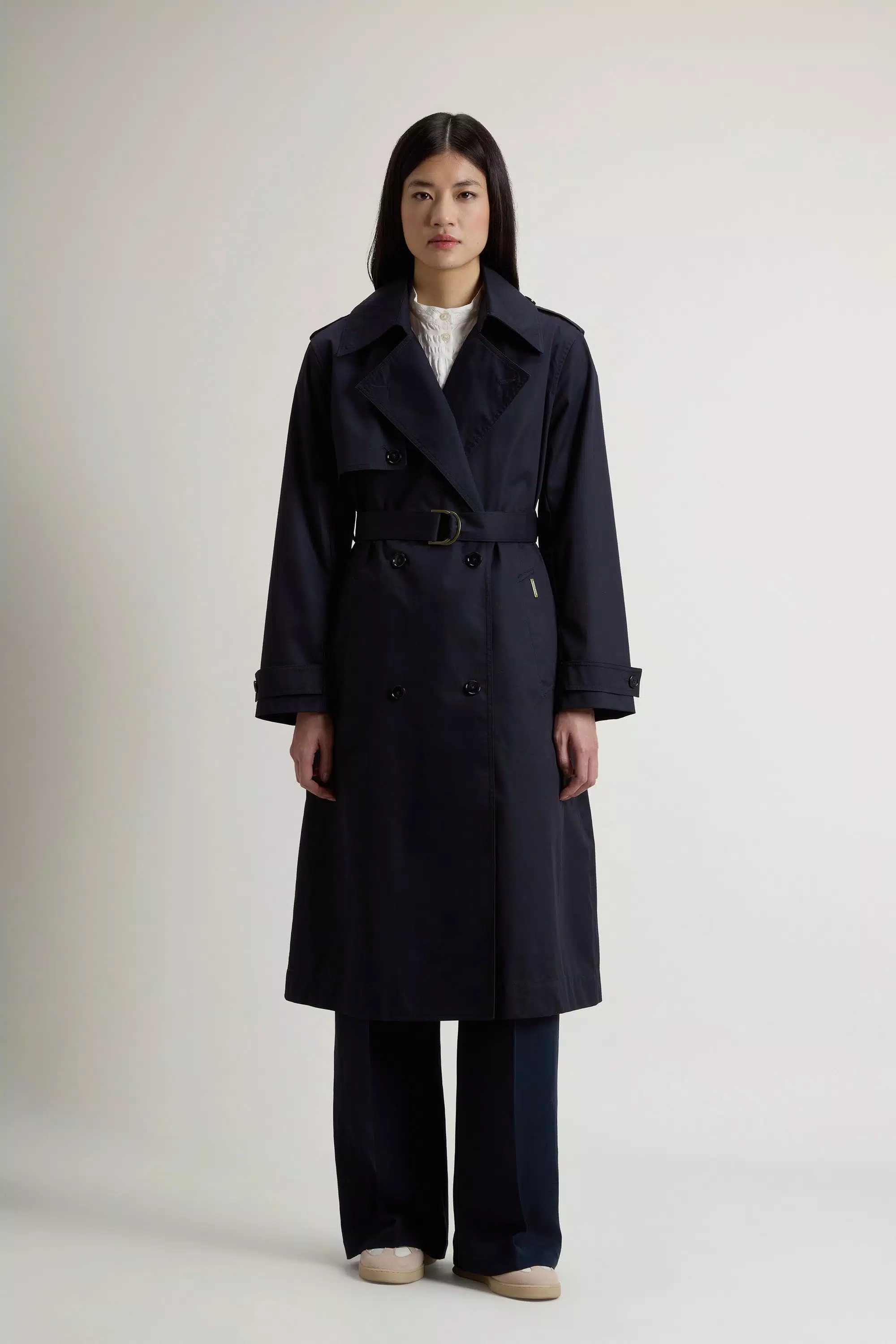 Doppelreiher-Trenchcoat aus reiner Baumwolle - Melton Blau