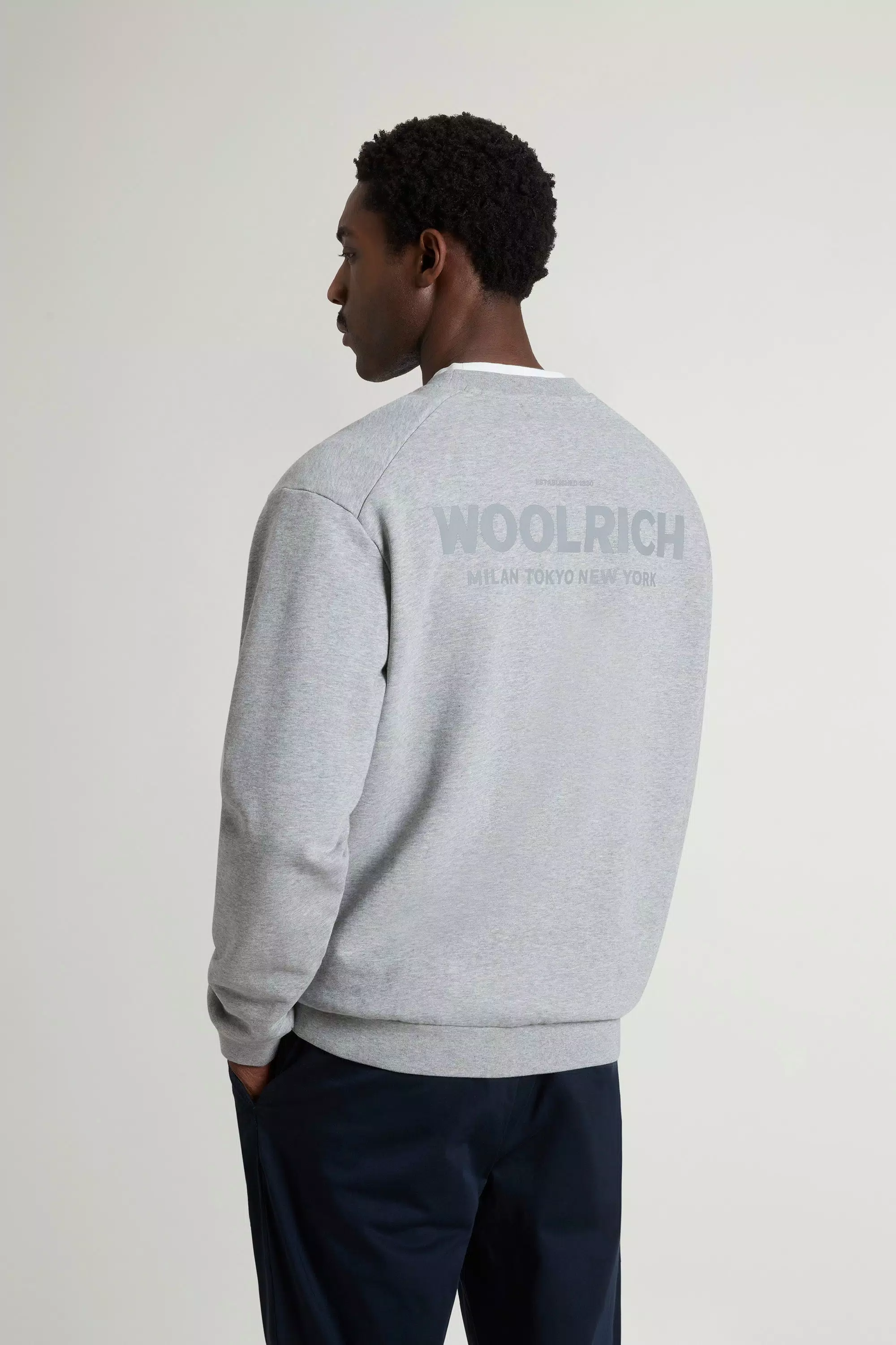 Crewneck-Sweatshirt aus reiner Baumwolle mit großem Logo auf dem Rücken - Mittelgrau Melange