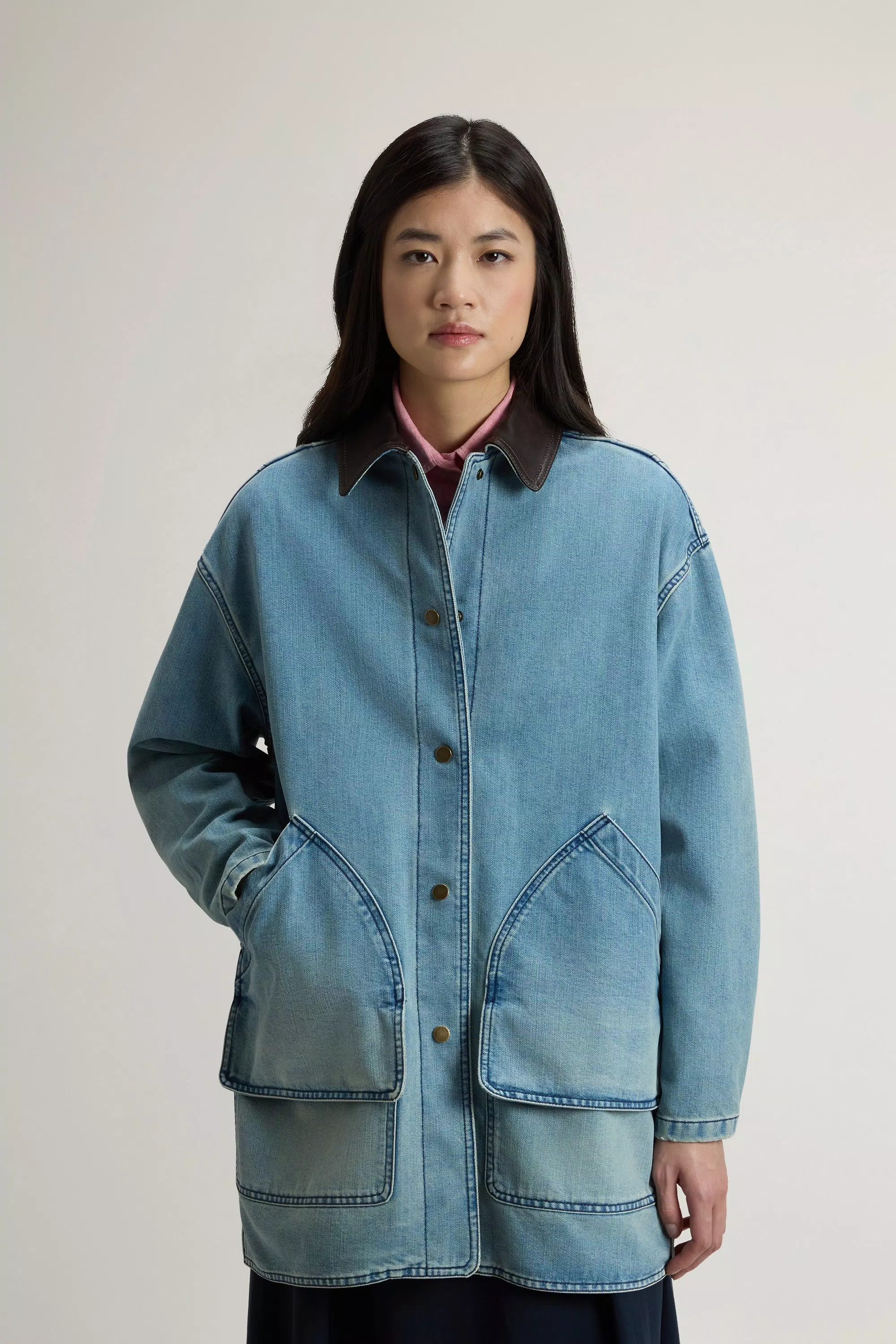 Barn-Jacke aus Kodenshi-Baumwollmischung-Denim - Hellblau