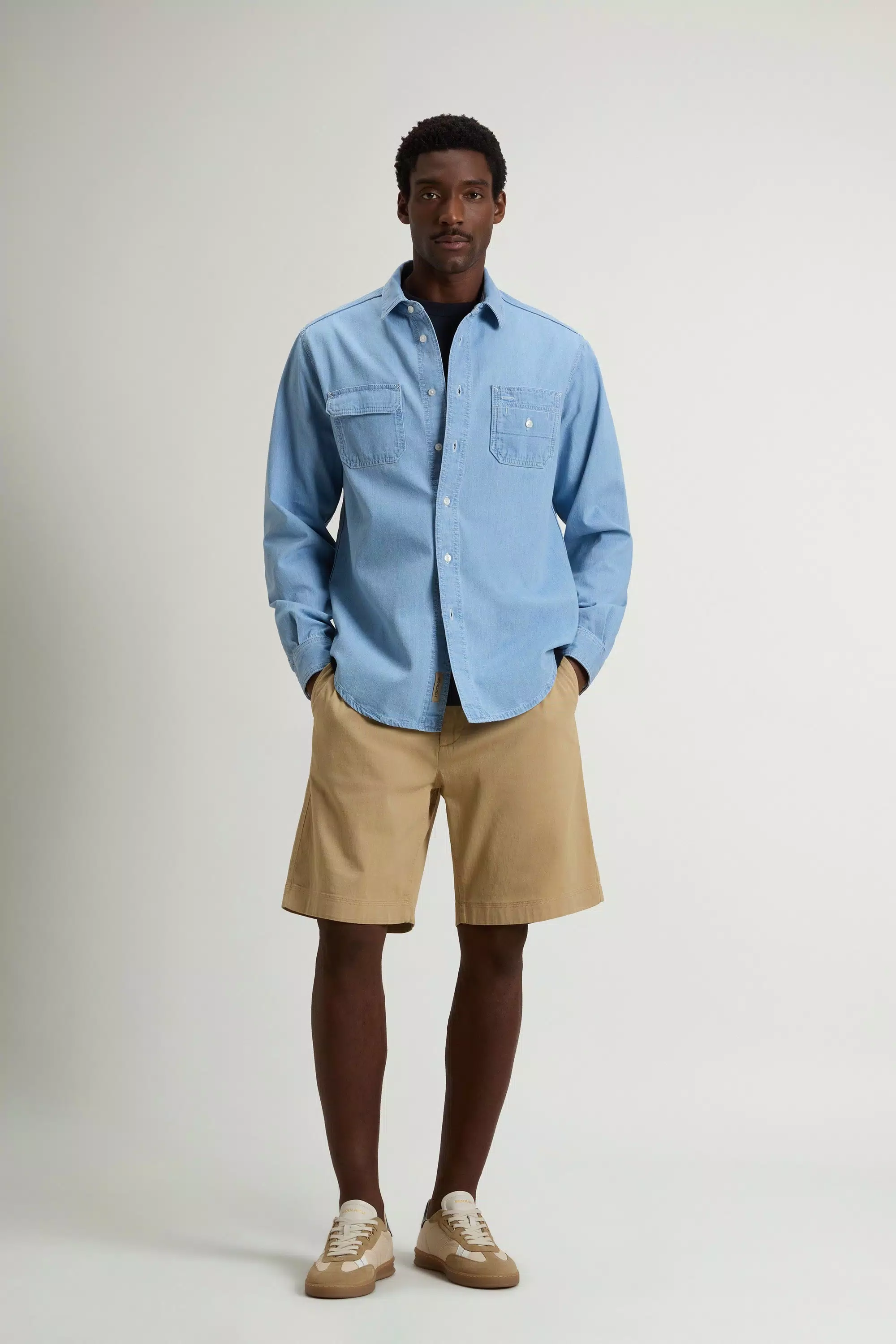 Hemd aus leichtem reiner Baumwoll-Denim - Hellblau