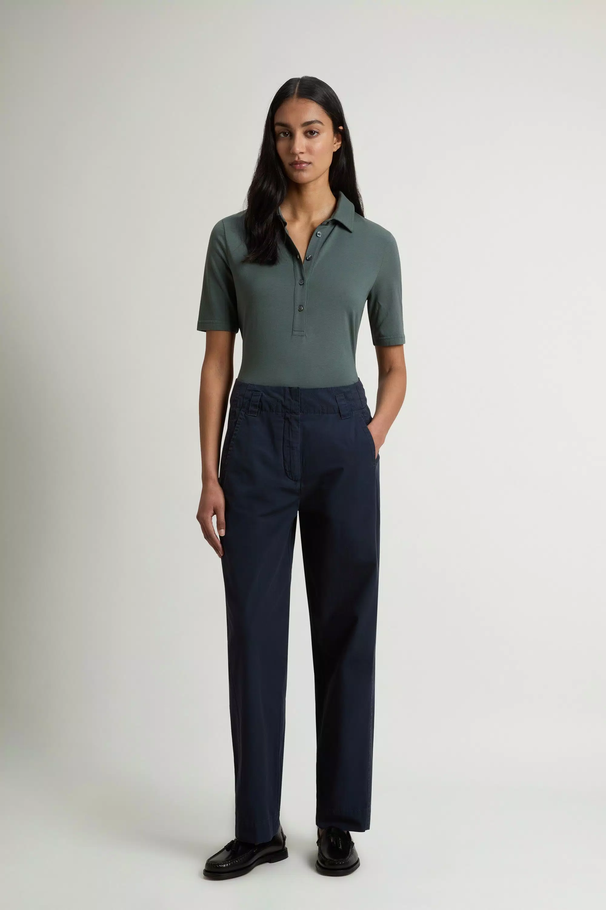 Gewebefarbenes Karottenhose aus reiner Baumwollpopeline - Melton Blau
