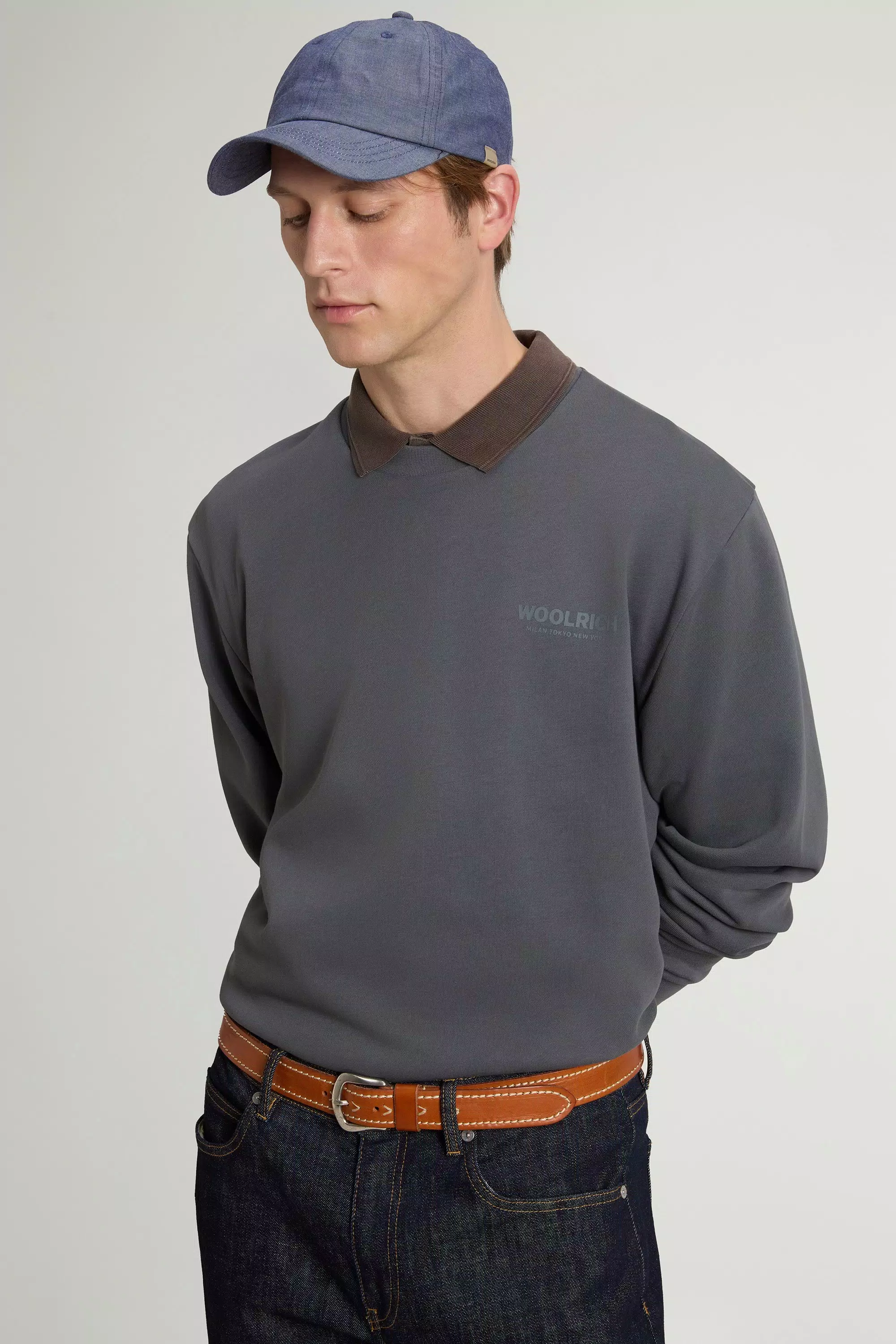Crewneck-Sweatshirt aus reiner Baumwolle mit großem Logo auf dem Rücken - Grau Schatten