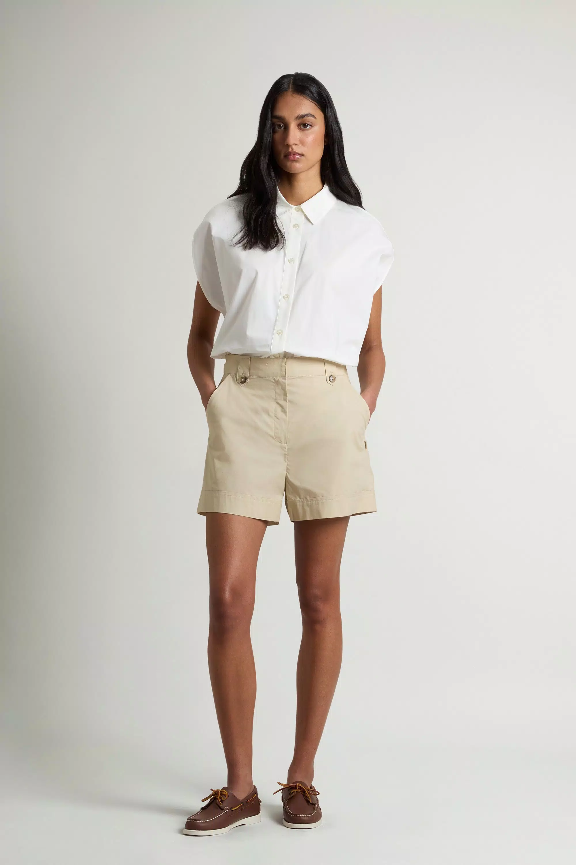Reine Baumwoll-Popeline-Shorts - Weiß Pfeffer