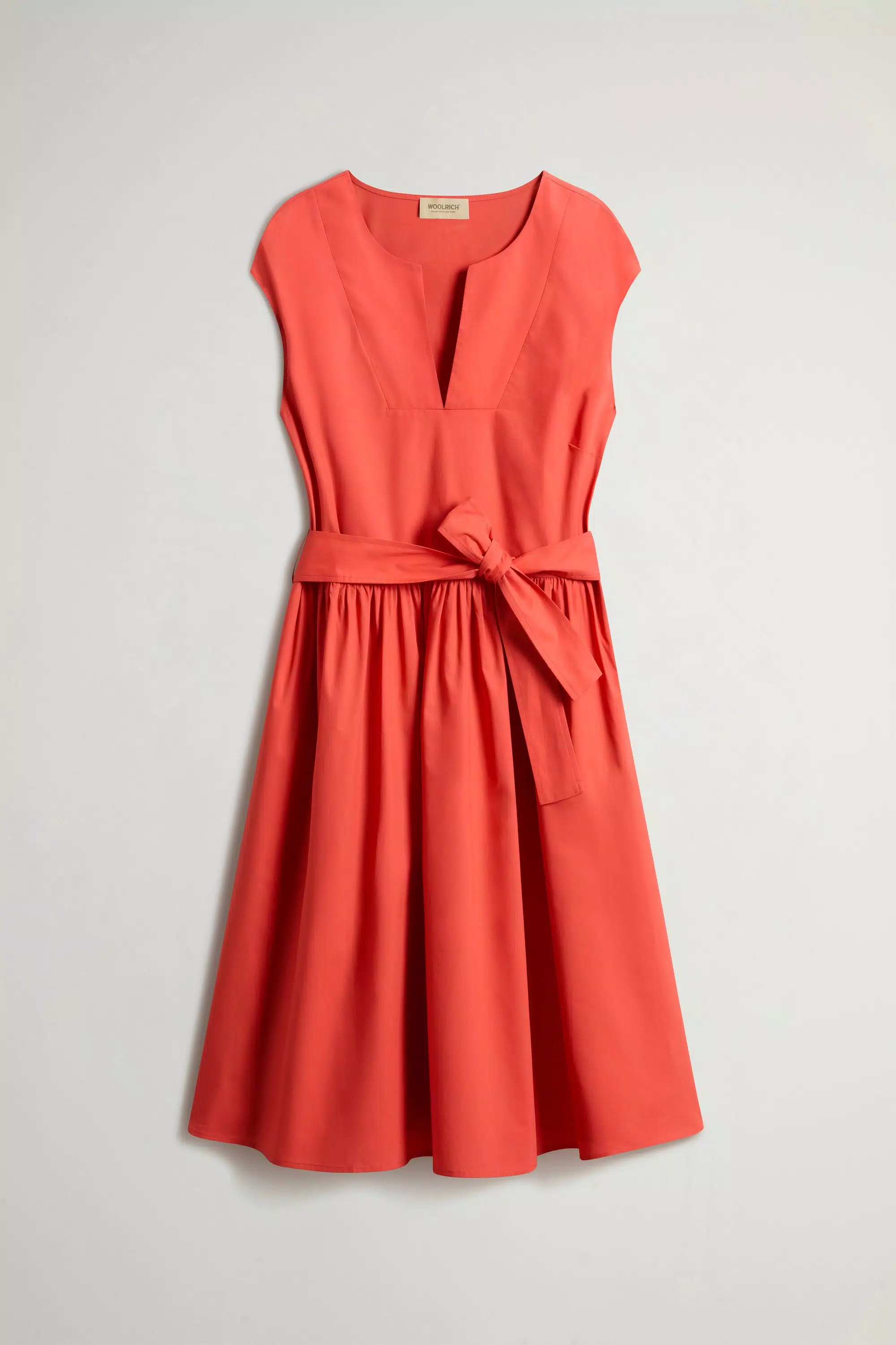 Reiner Baumwoll-Popeline-Kleid mit Gürtel - Paprika