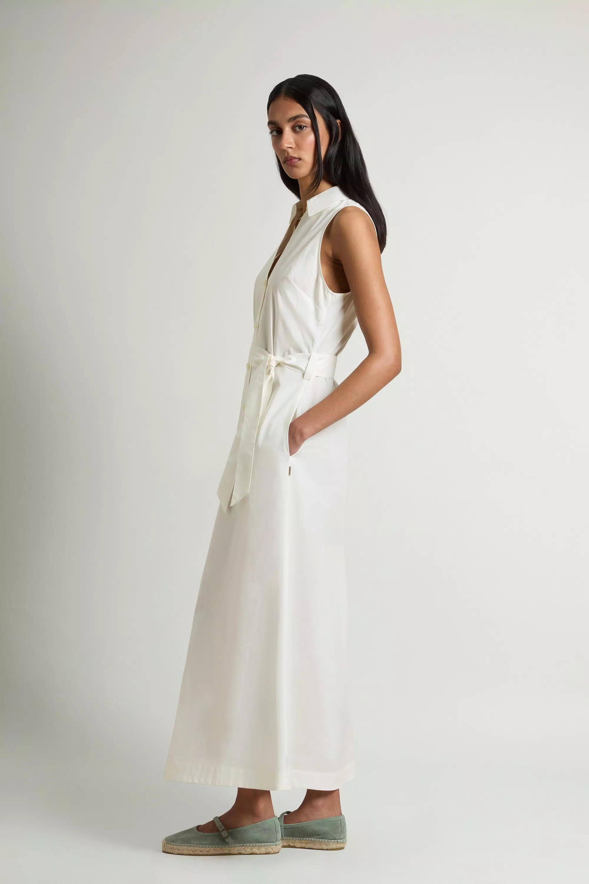 Hemdkleid aus reiner Baumwollpopeline mit Gürtel - Arctic White