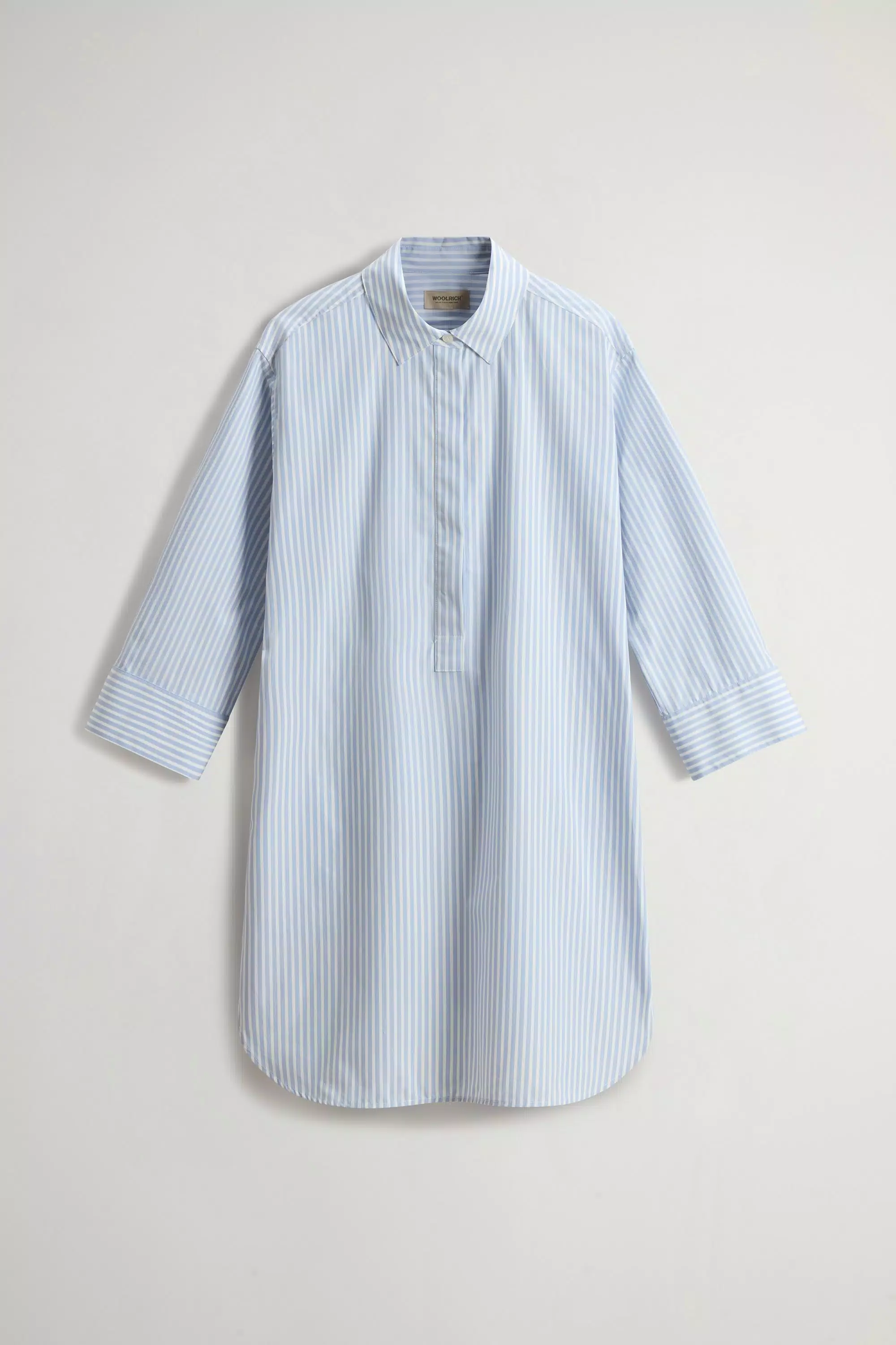 Granddad-Kragen-Kleid aus gestreiftem Baumwoll-Popeline - Streifen Blau-Wiff