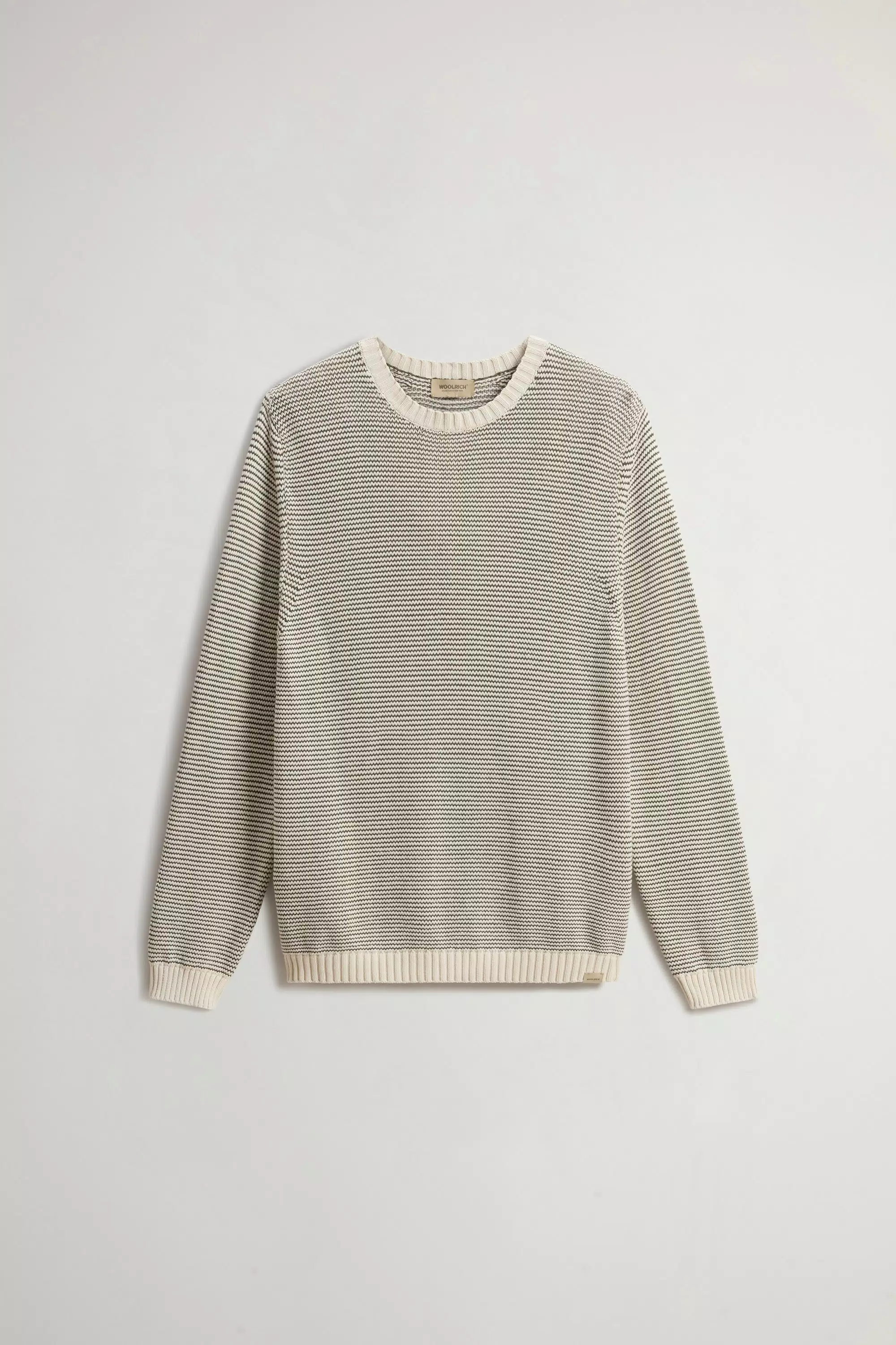 Gestreifter Crew-Neck-Pullover aus Baumwollmischgewebe - Milchcremefarbener Streifen