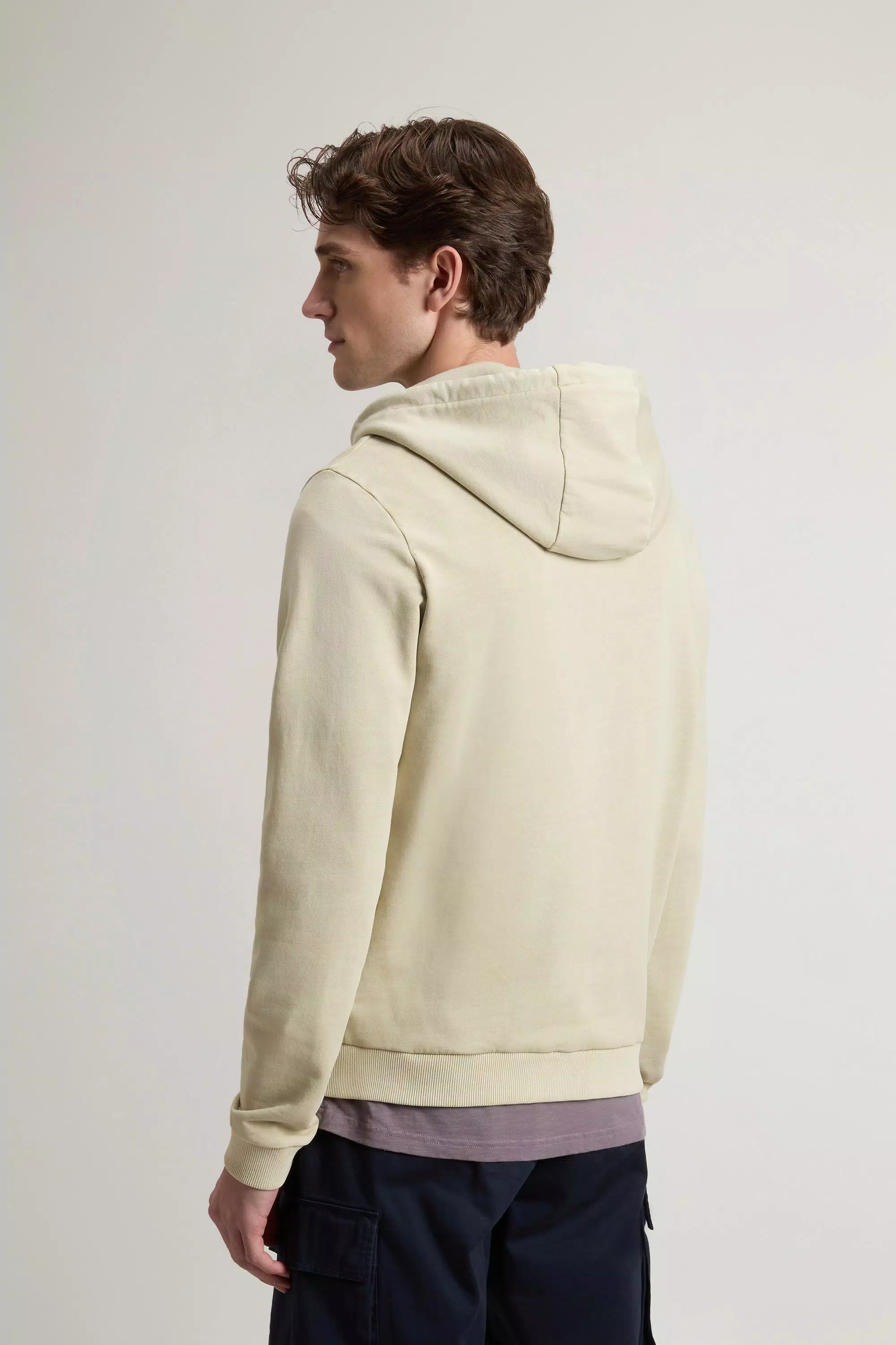 Gewebefärberter Hoodie aus reiner Baumwolle - Ausgebleichter Flusen