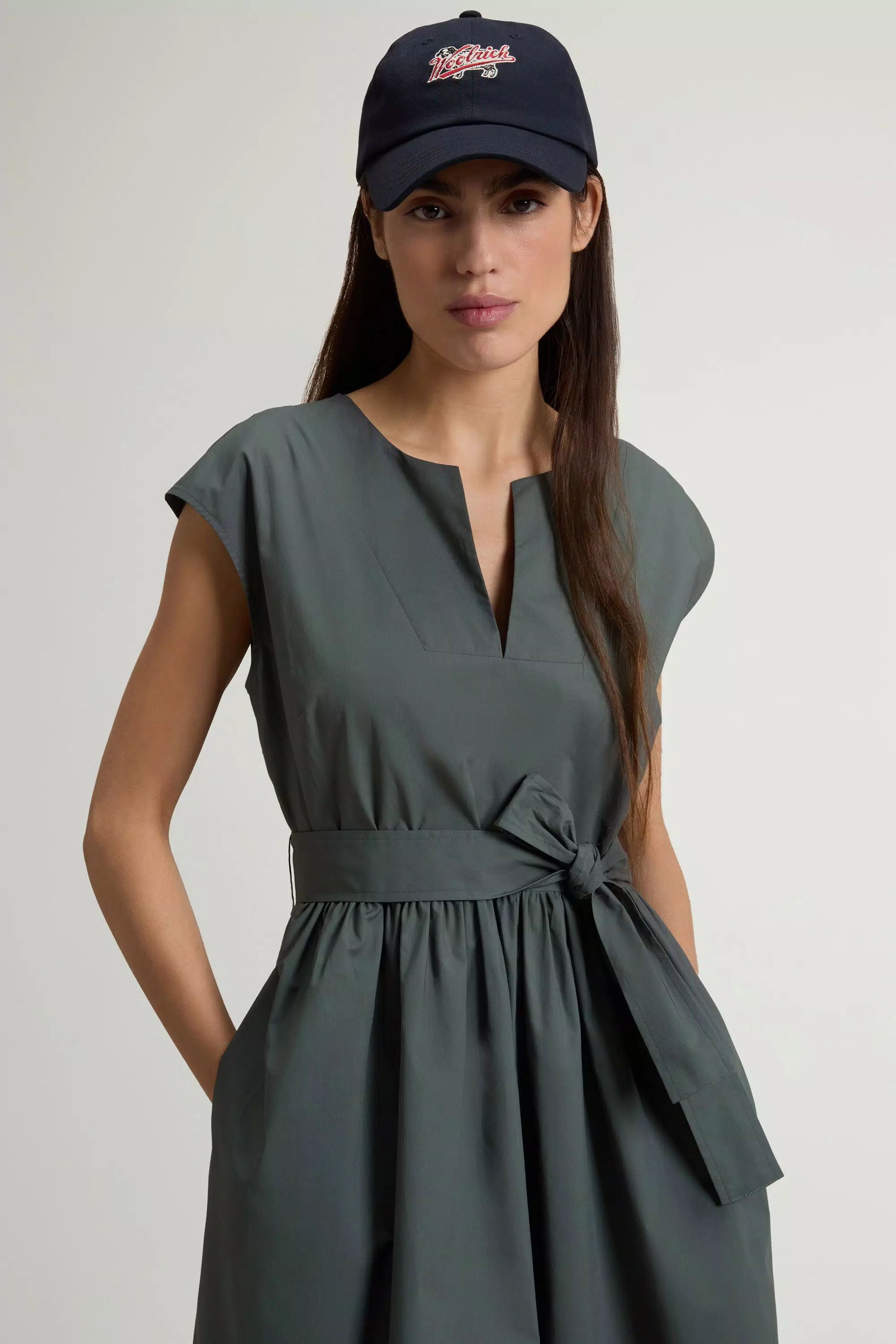 Reiner Baumwoll-Popeline-Kleid mit Gürtel - Waldschleier