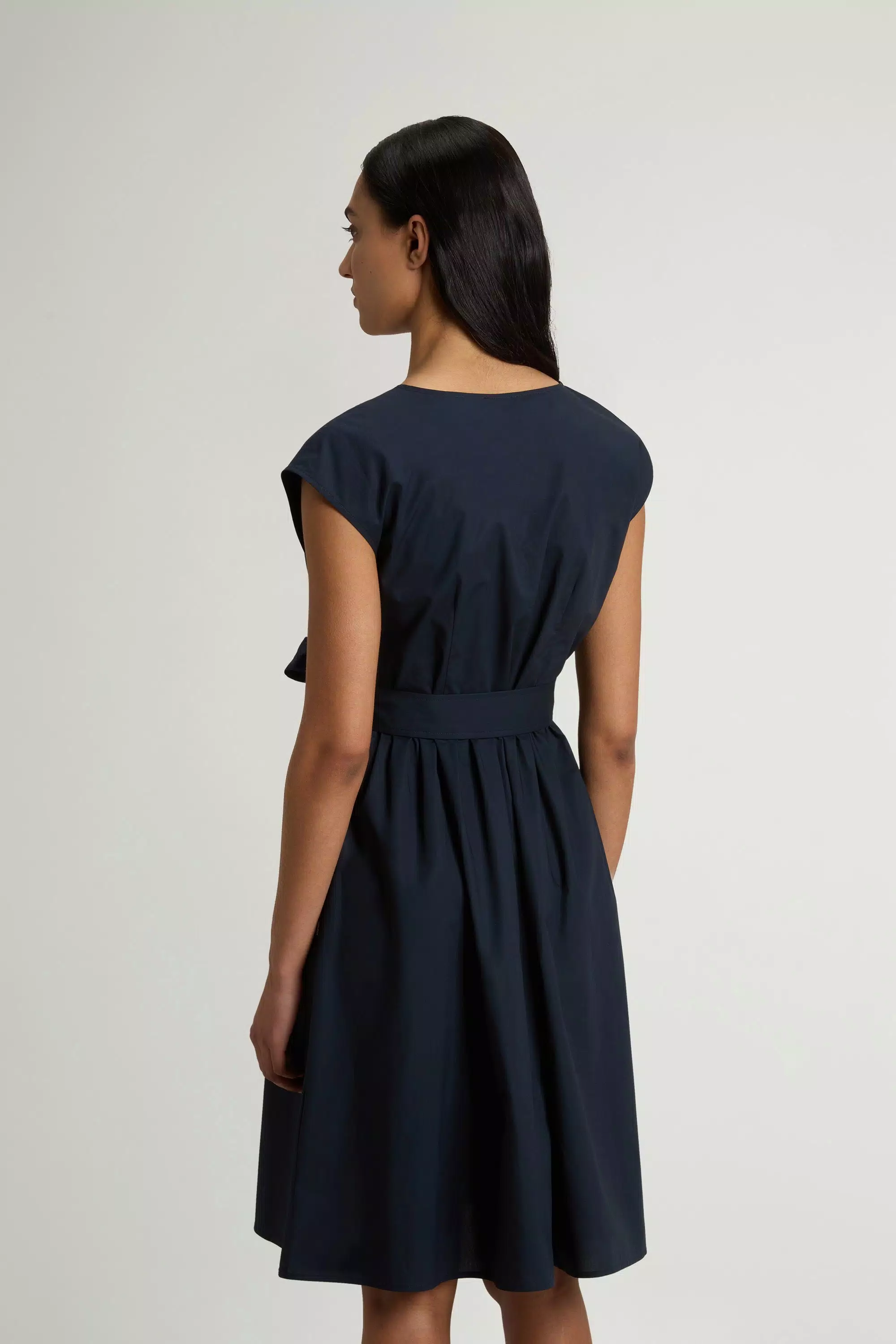 Reiner Baumwoll-Popeline-Kleid mit Gürtel - Melton Blau