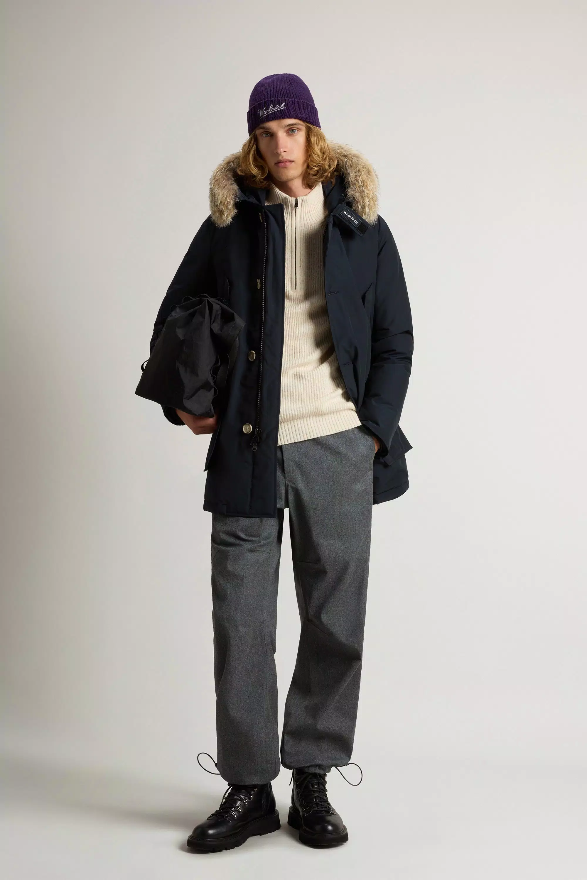 Arktische Parka aus Ramar-Stoff mit abnehmbarem Pelzbesatz - Melton Blau