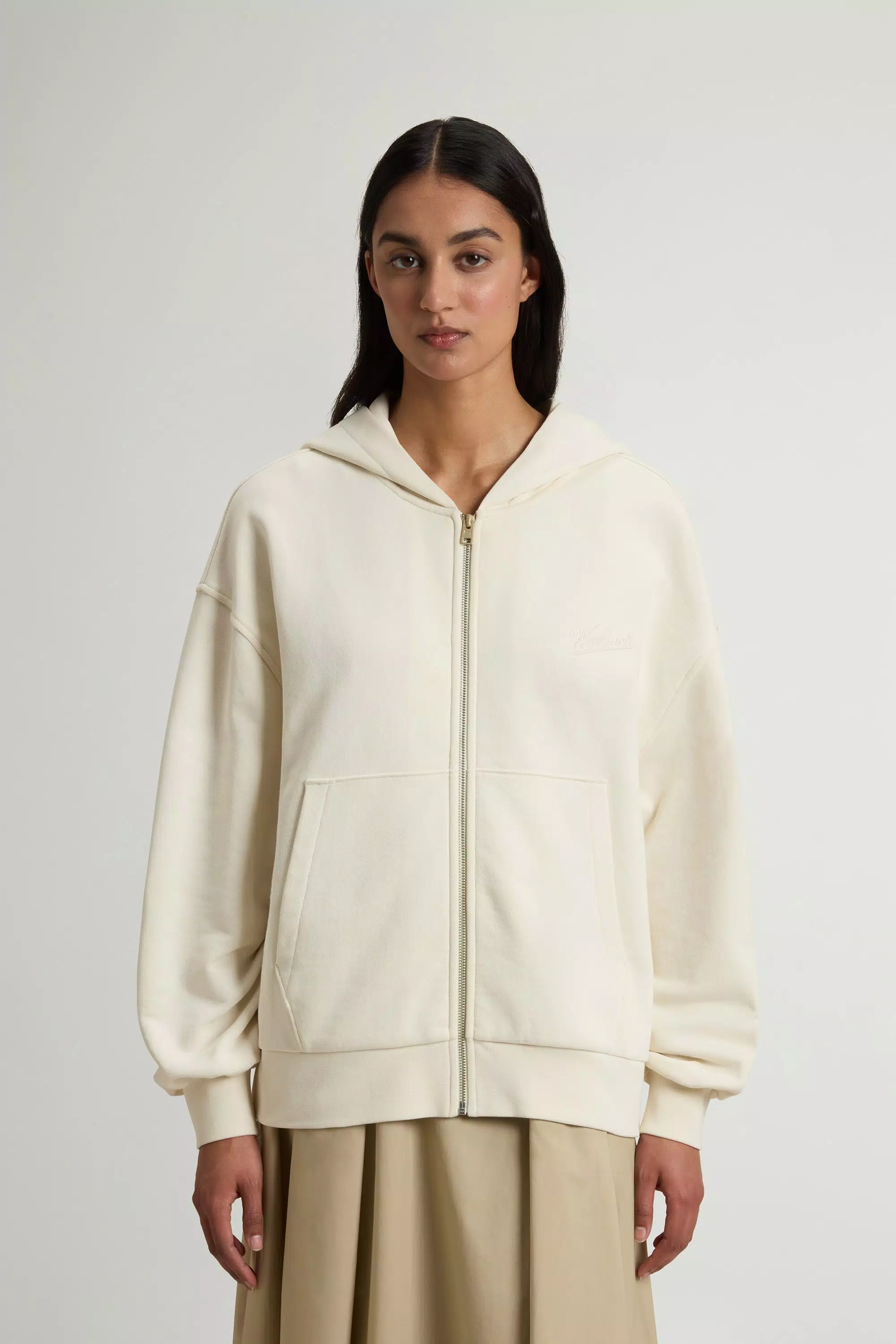 Full-Zip-Hoodie aus reiner Baumwolle - Milchcreme