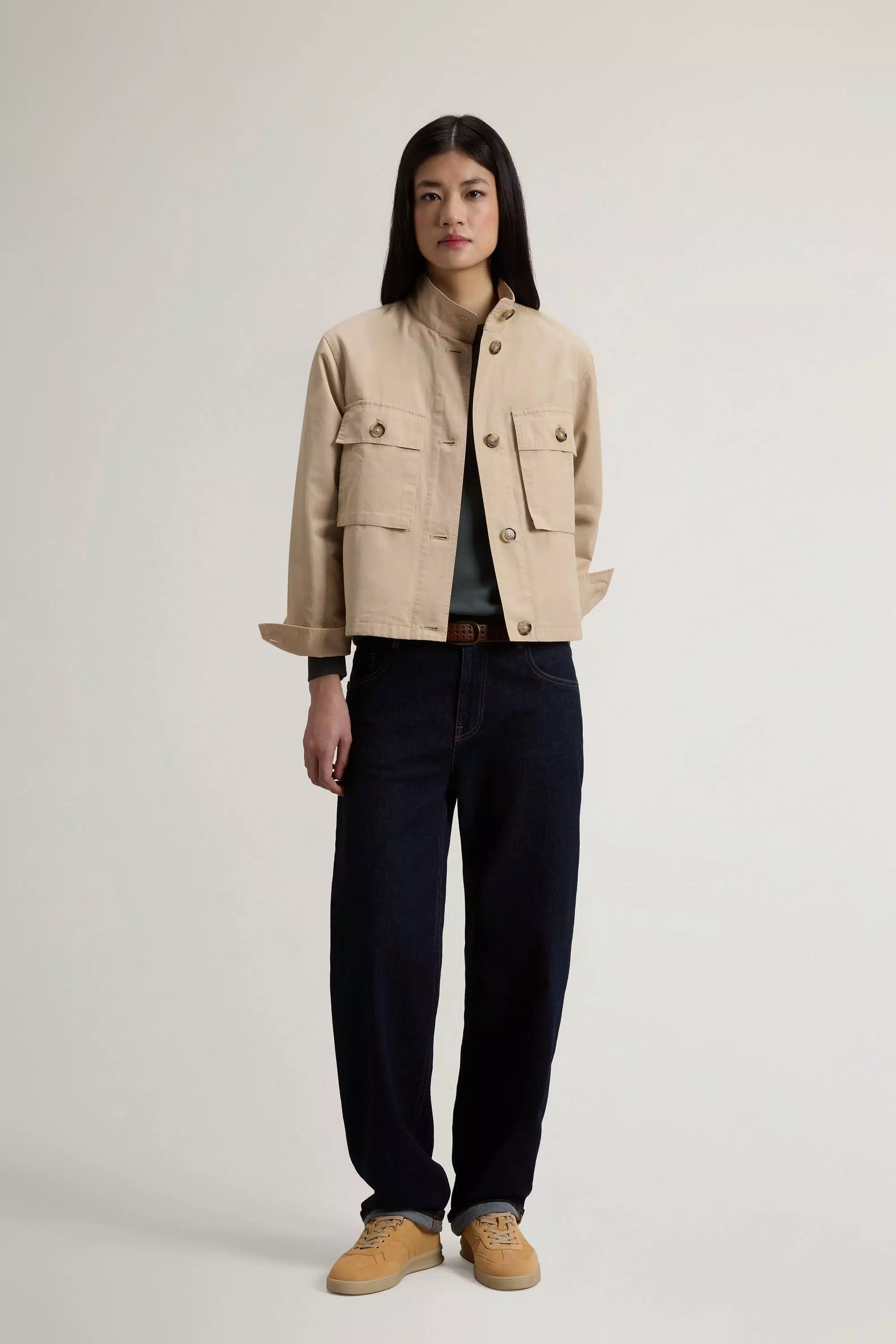 Feld-Overshirt aus gewaschenem Baumwollstoff - Weißer Pfeffer