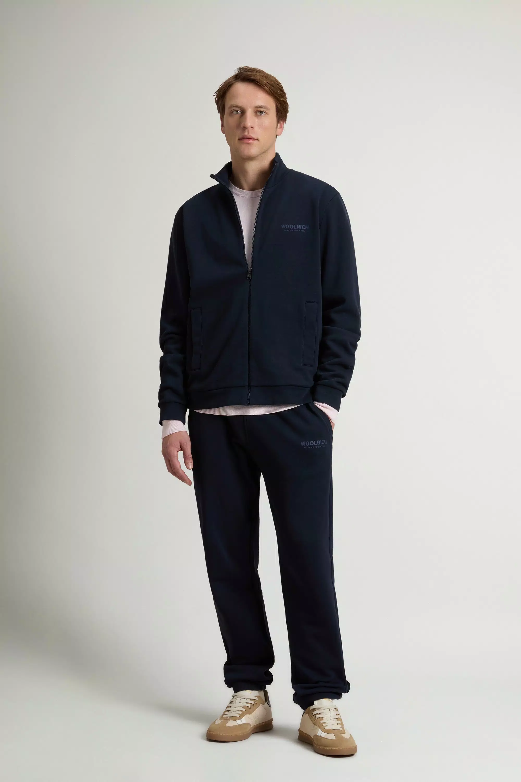 Full-Zipper-Sweatshirt aus reiner Baumwolle mit großem Logo auf dem Rücken - Melton Blue