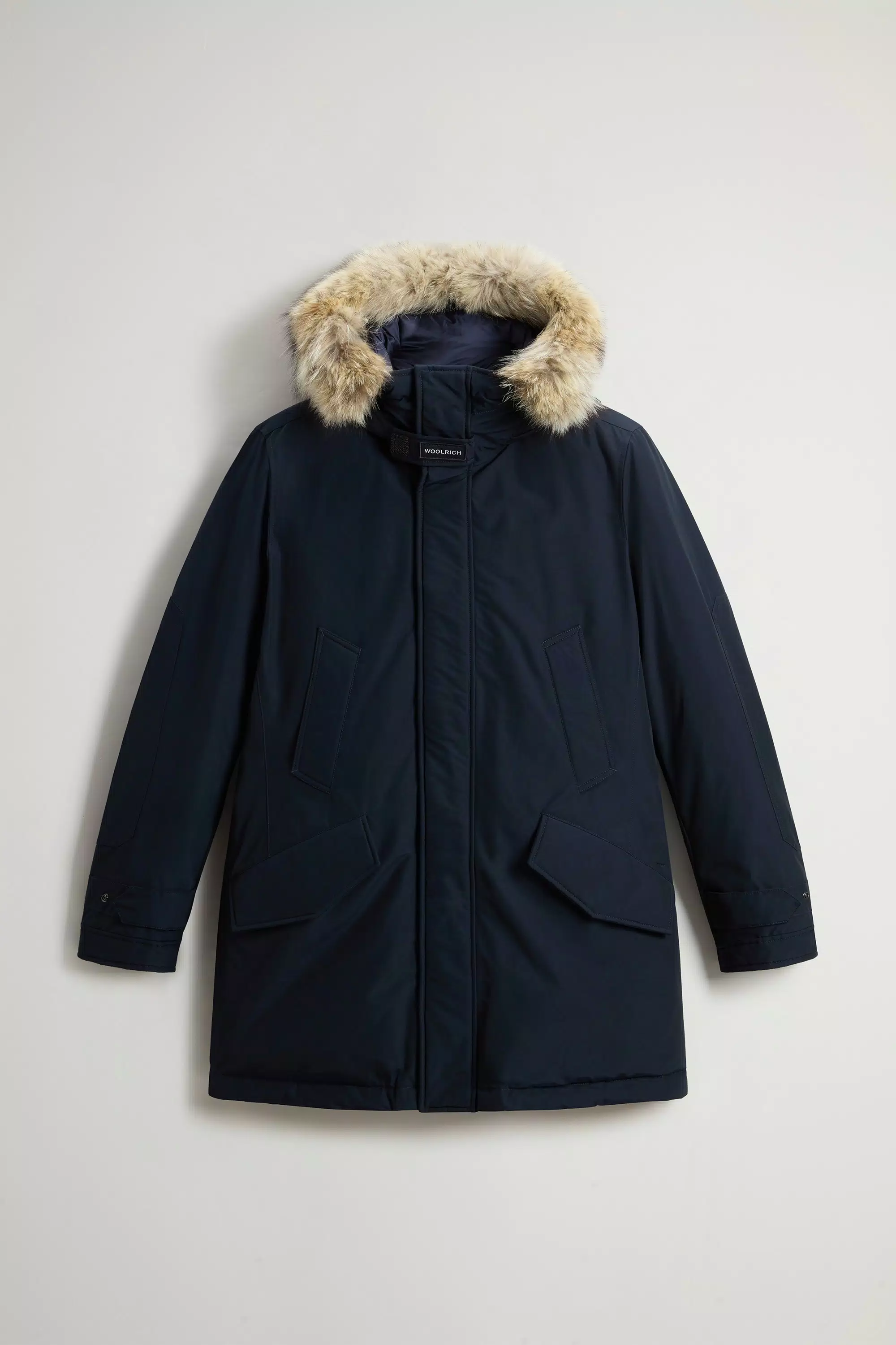 Polar-Parka aus Ramar-Stoff mit hohem Kragen und Pelzbesatz - Melton Blau