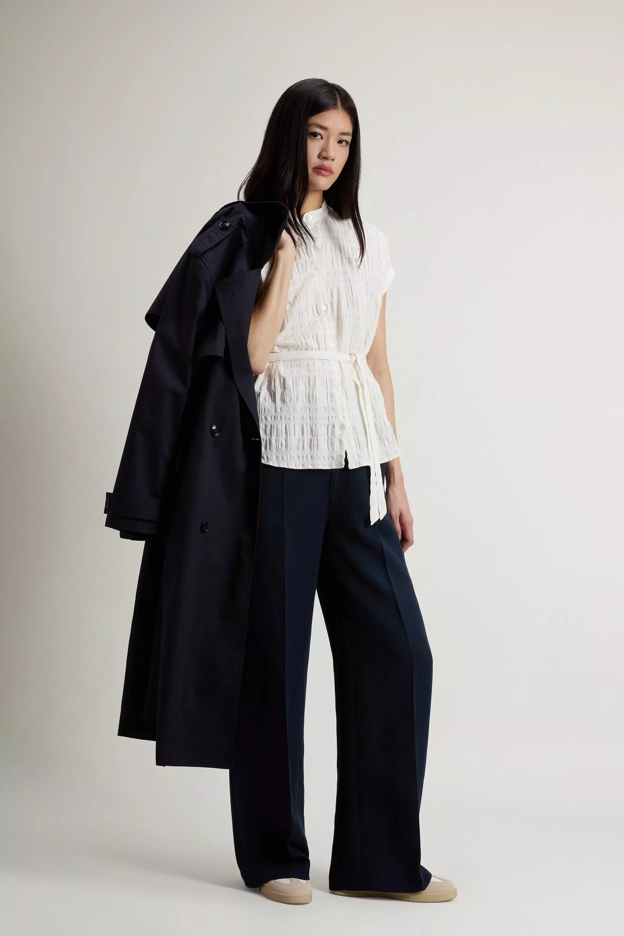 Bluse aus Baumwoll-Leinen-Mix - Arctic White