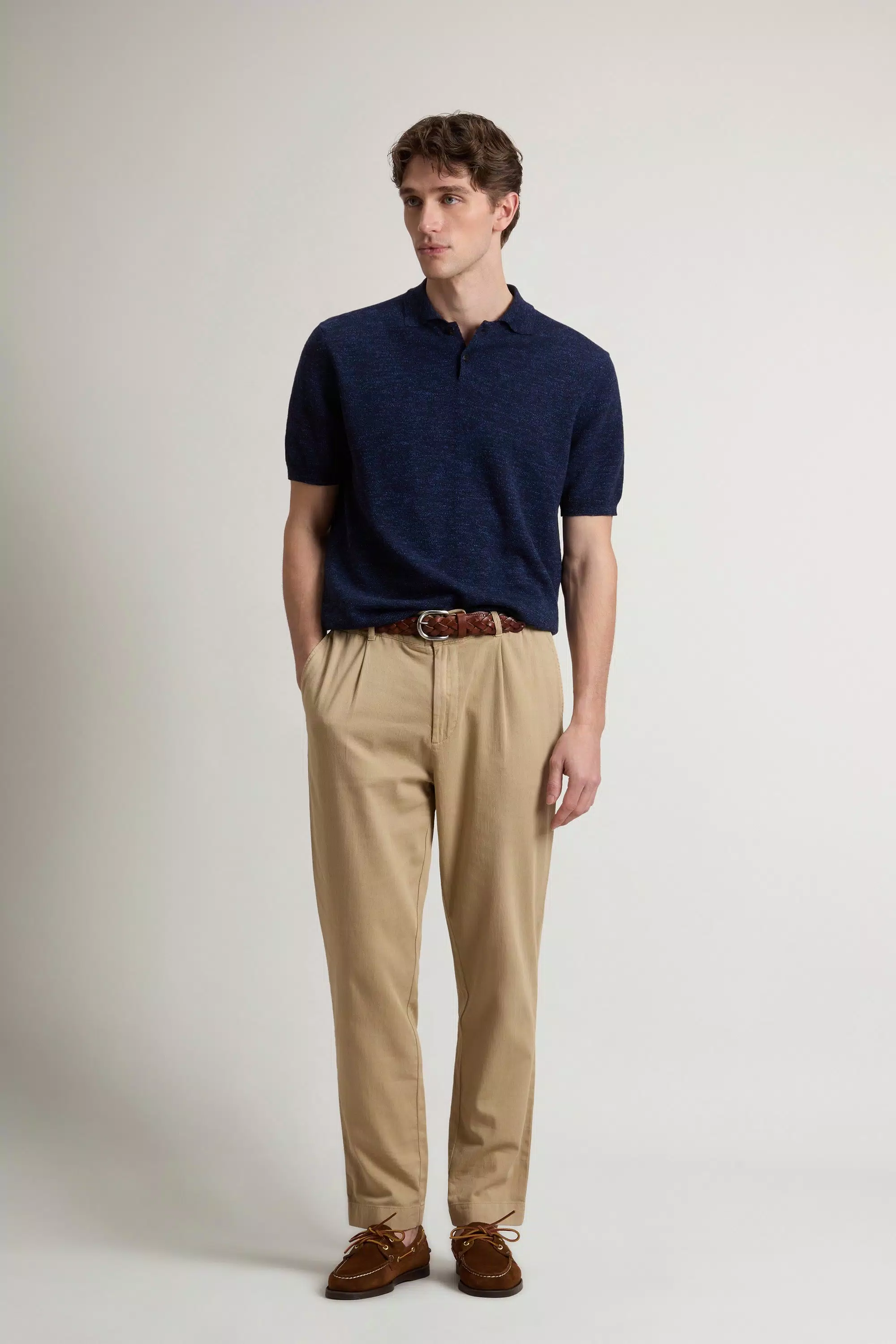 Polo-Shirt aus Strickbaumwolle und Leinenmischung - Melton Blue Melange