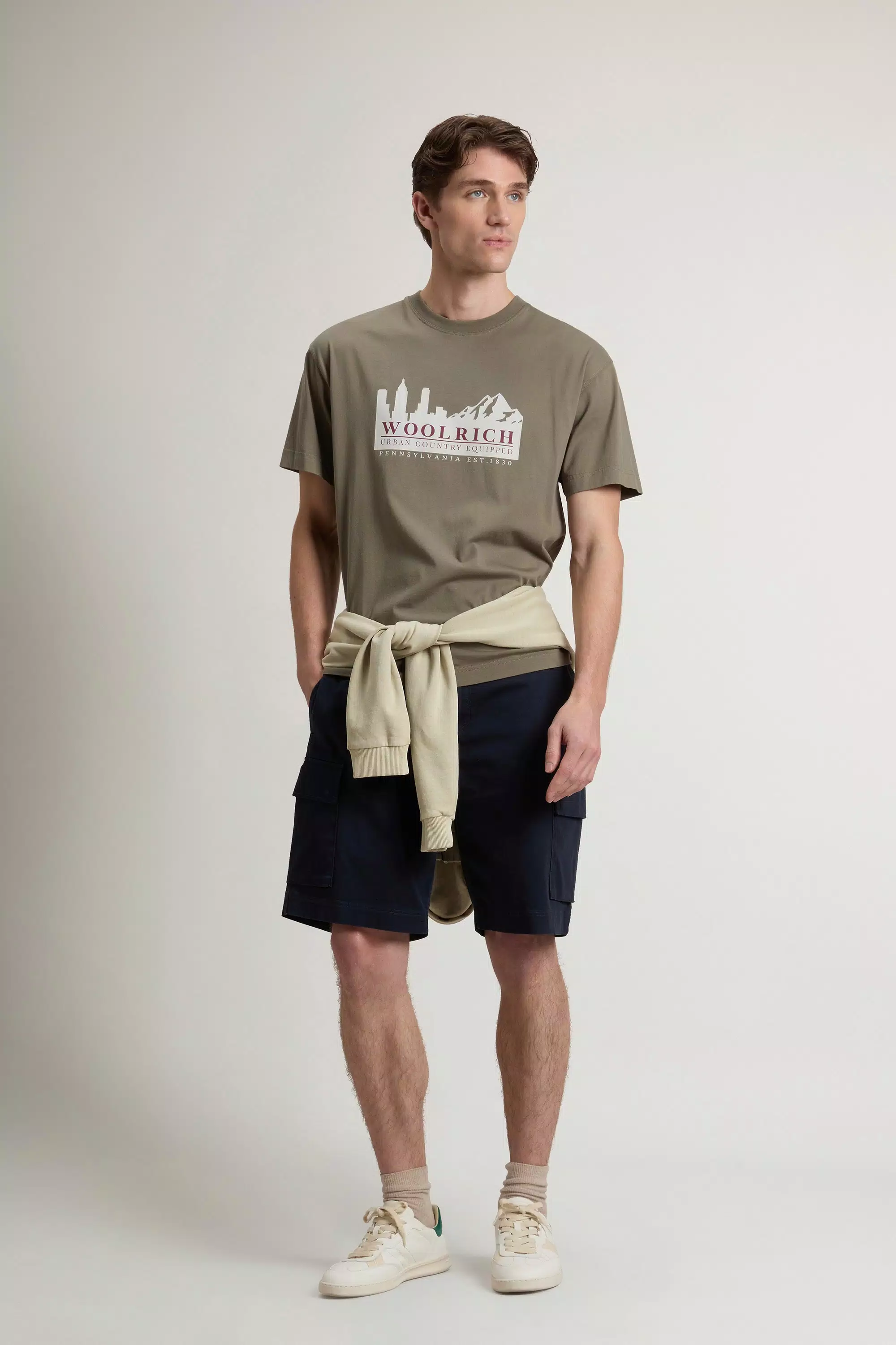 T-Shirt aus reiner Baumwolle mit Logo - Rauchgrüner Oliv