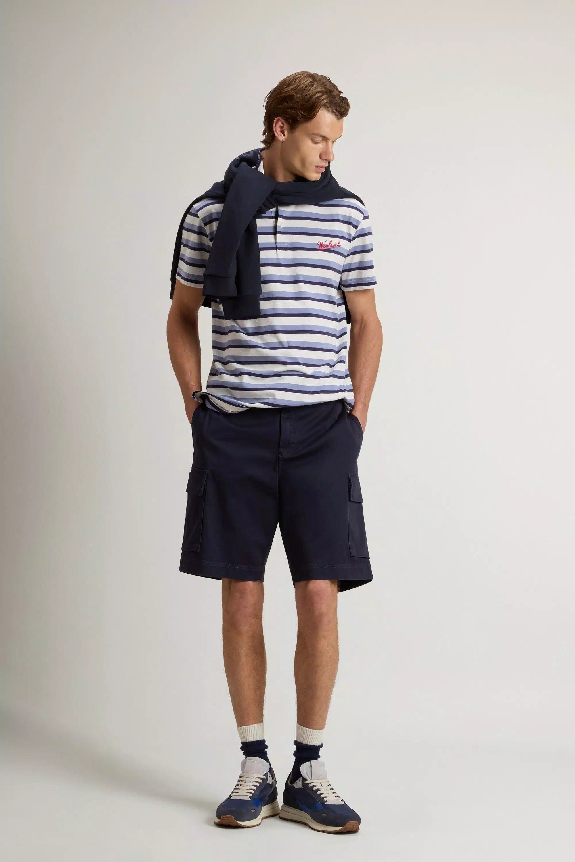 Polo-Shirt aus Melange-Baumwoll-Piqué - Blauer Streifen